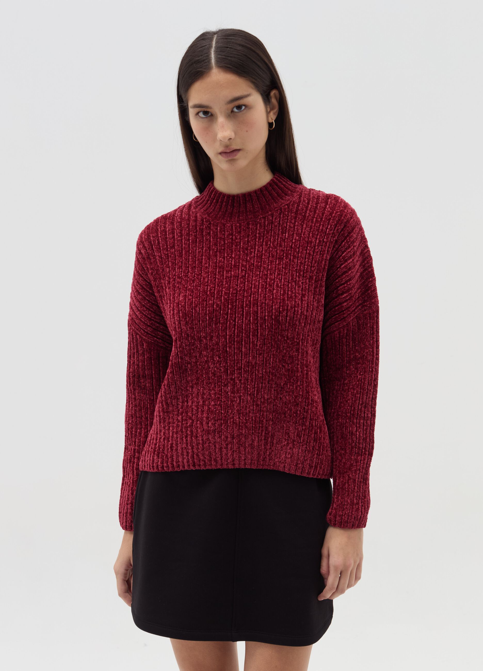 Chenille pullover with mock neck