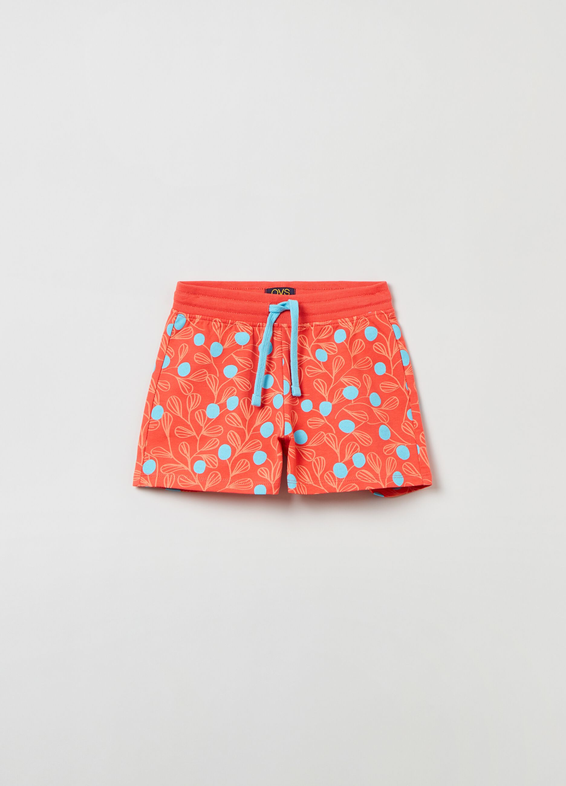 Cotton shorts with drawstring and print