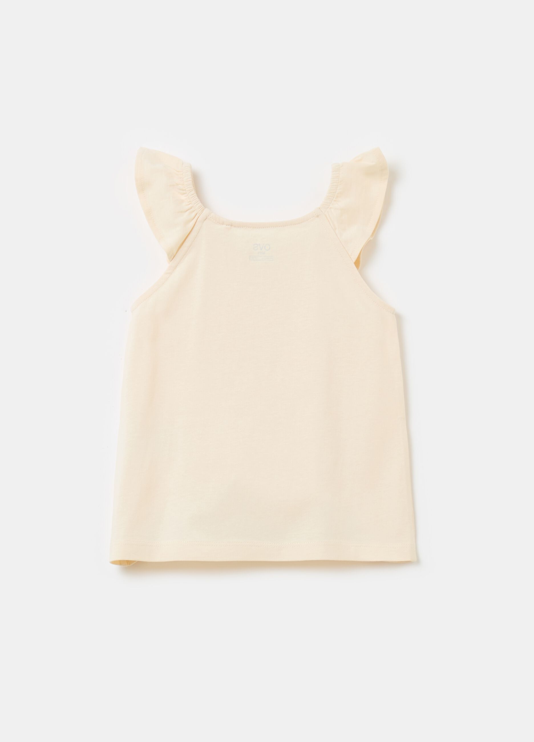 Cotton tank top with frills and print