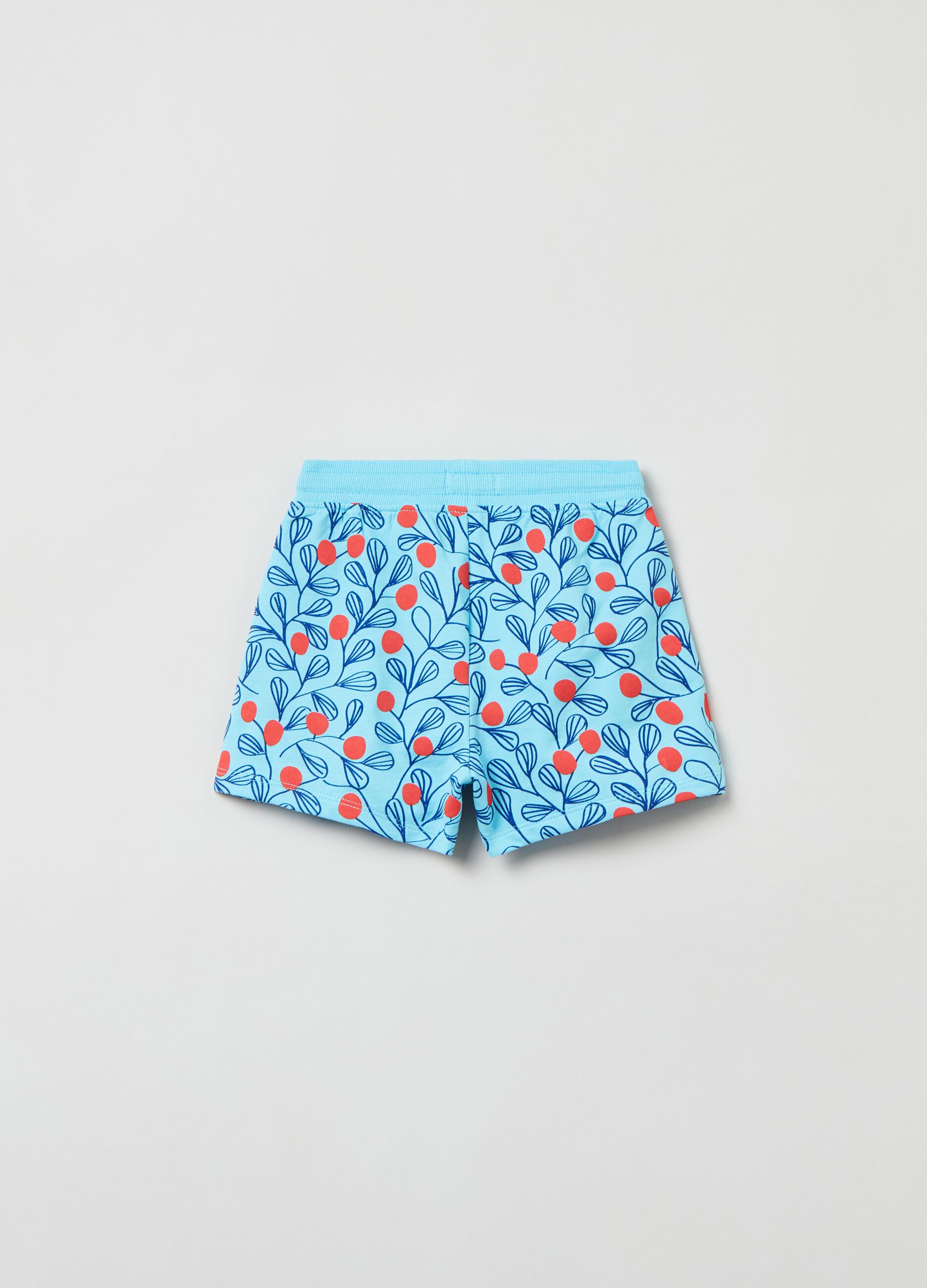 Cotton shorts with drawstring and print