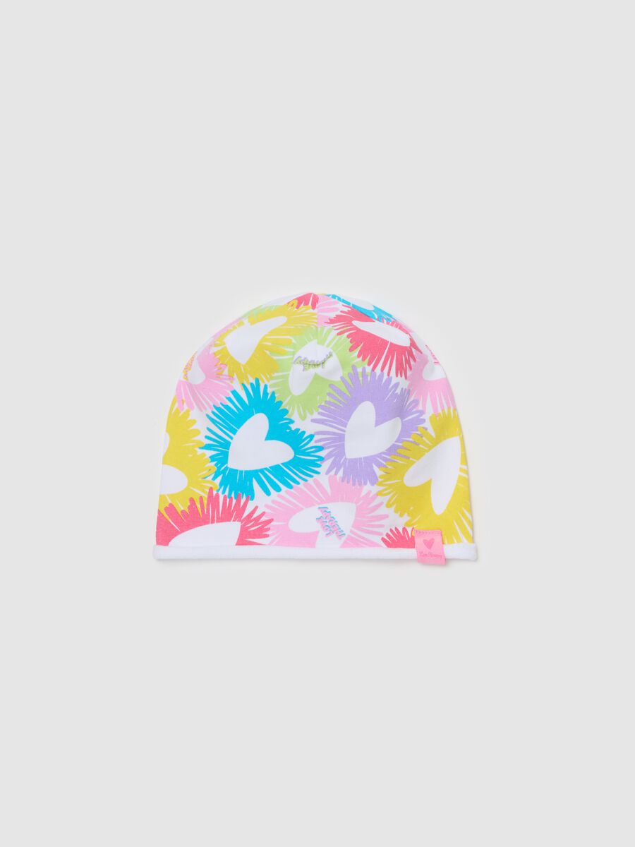 Hat with multicoloured hearts print_0