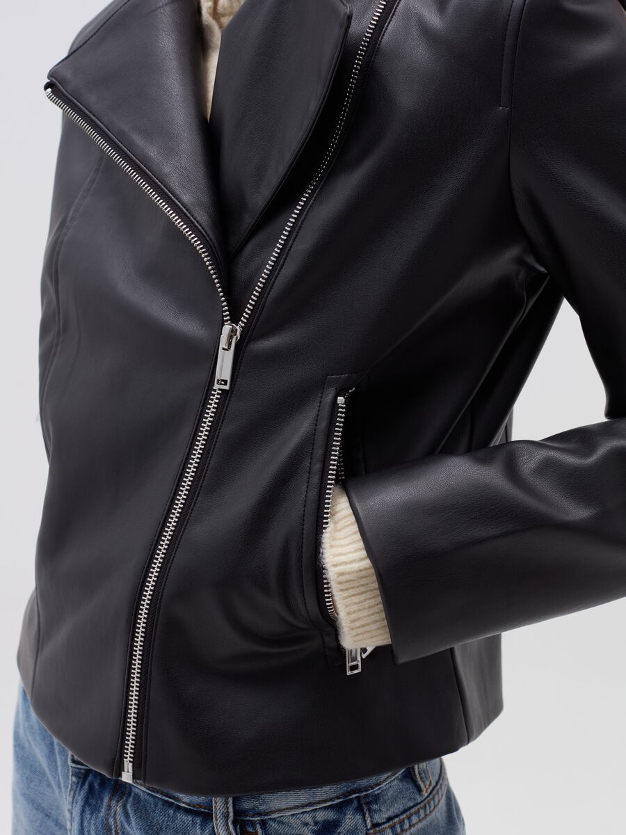 Glossy-effect biker jacket with zip_3