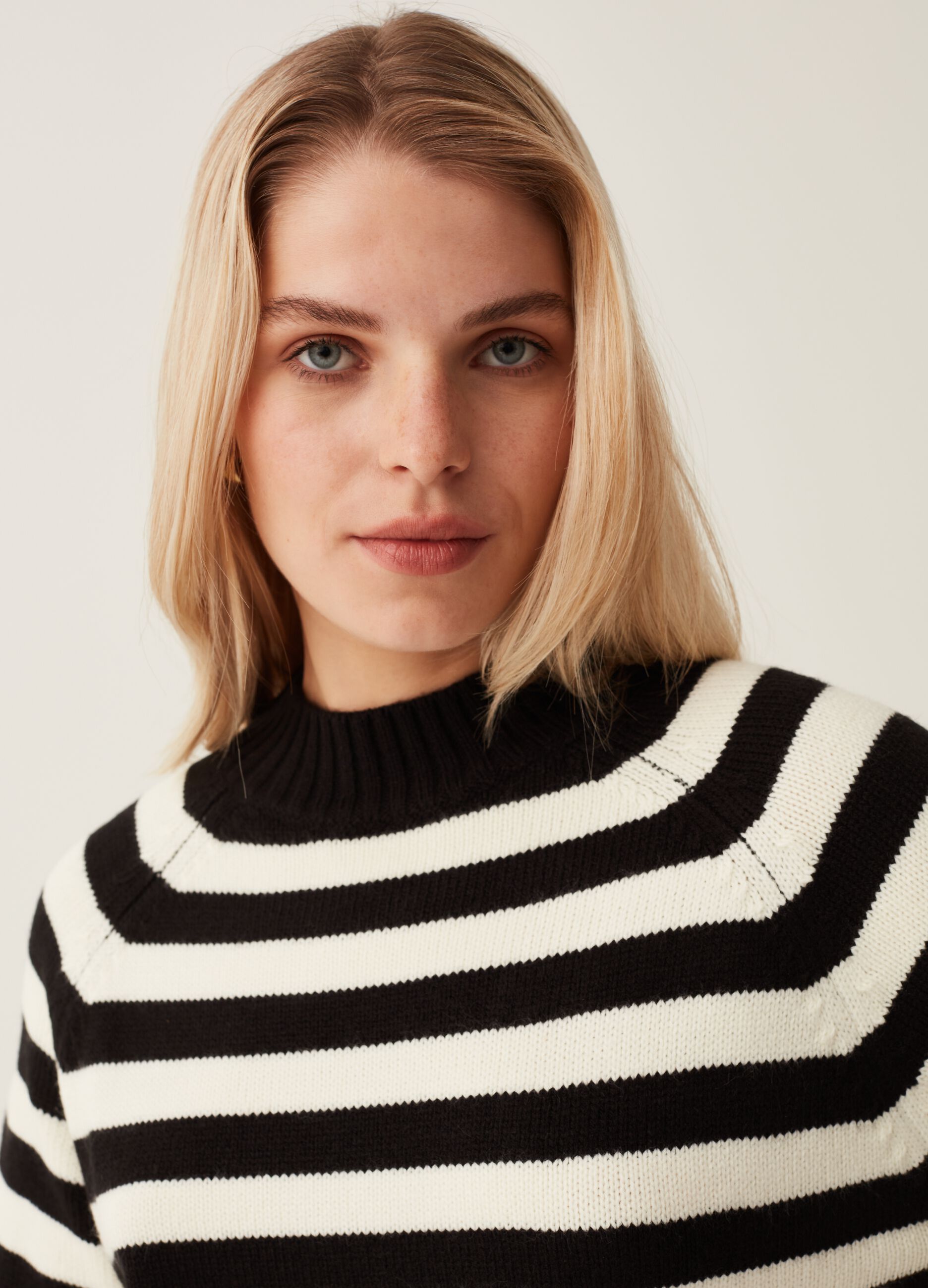 Striped pullover with mock neck