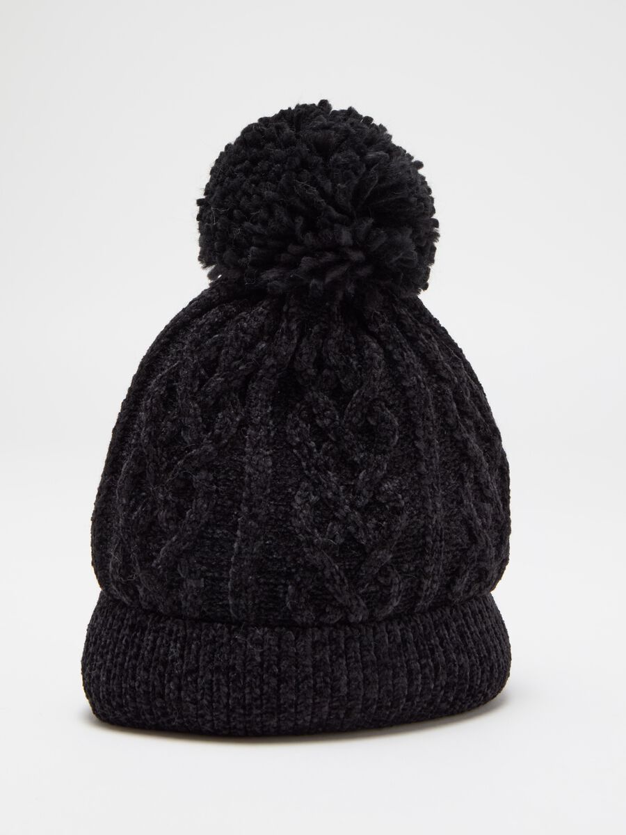 Cable-knit chenille hat with pompom_2