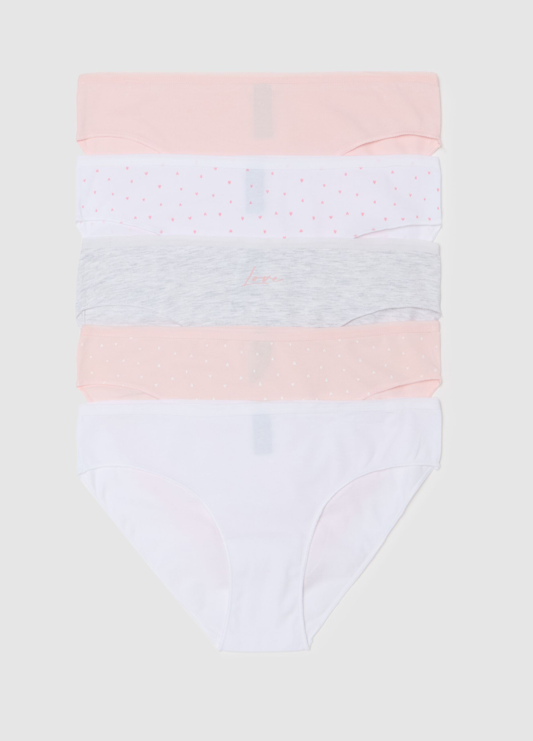 Five-pack briefs with small hearts print