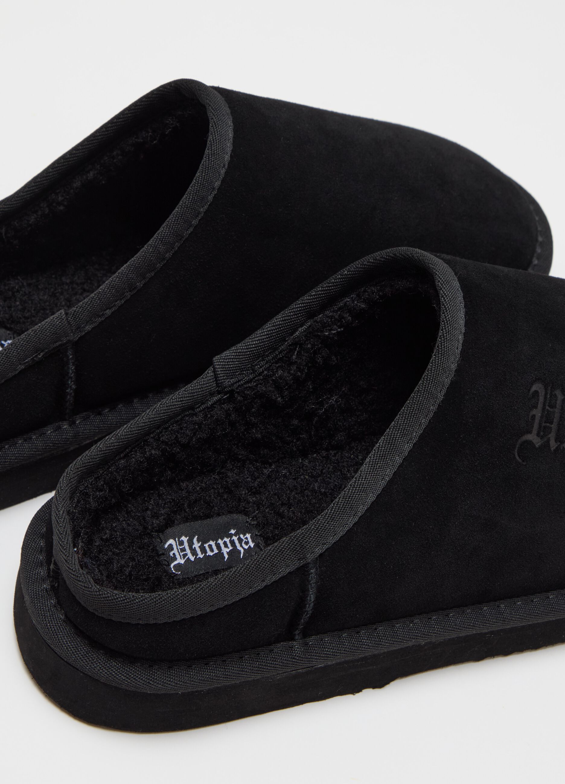 Suede Slippers with logo embroidery Black