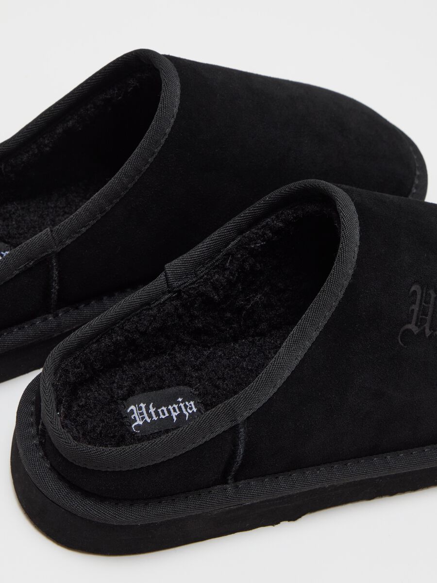 Suede Slippers with logo embroidery Black_2