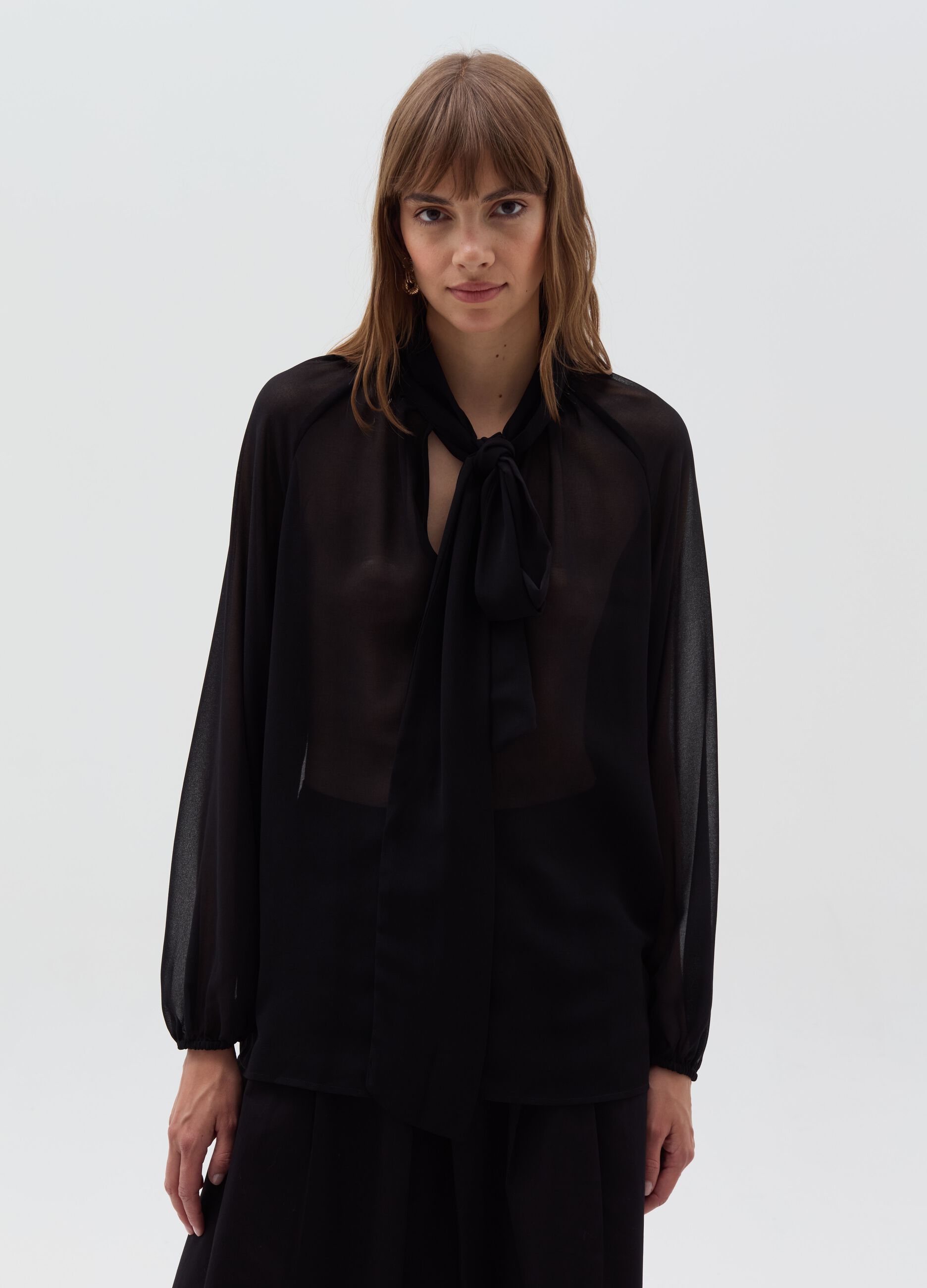 Semi-sheer blouse with foulard