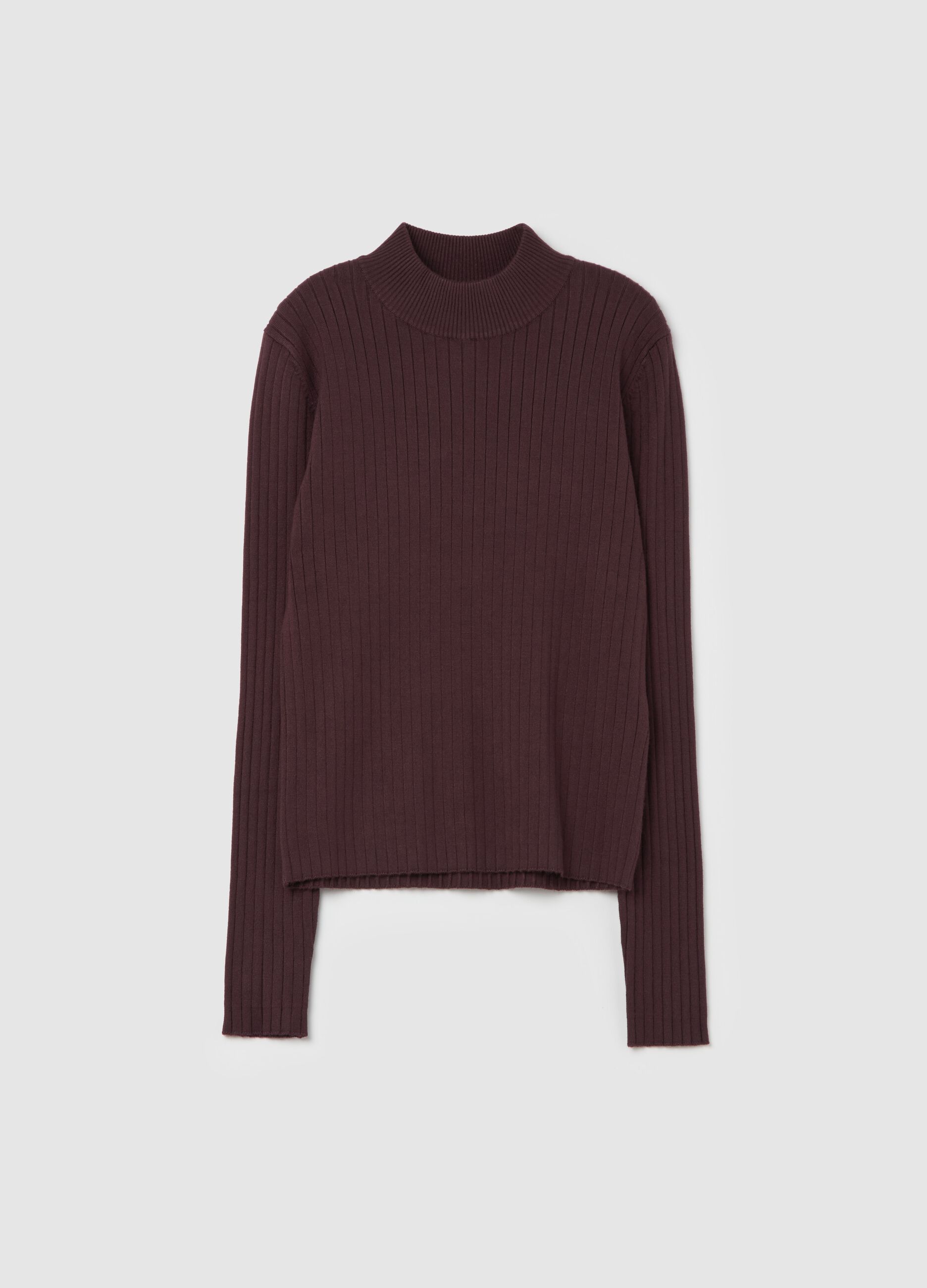 Ribbed knit pullover with mock neck