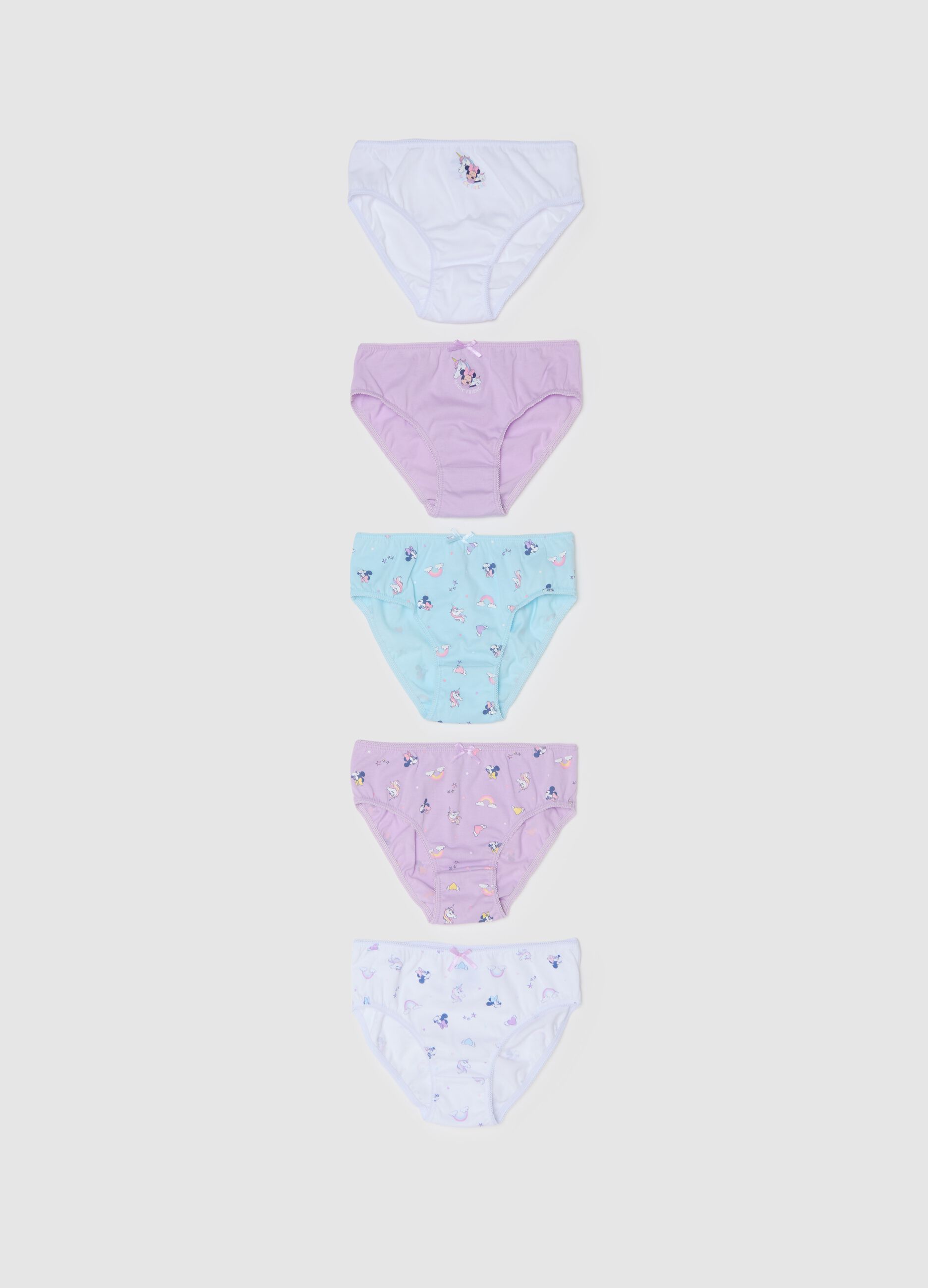 Set cinque slip in cotone bio stampa Minnie