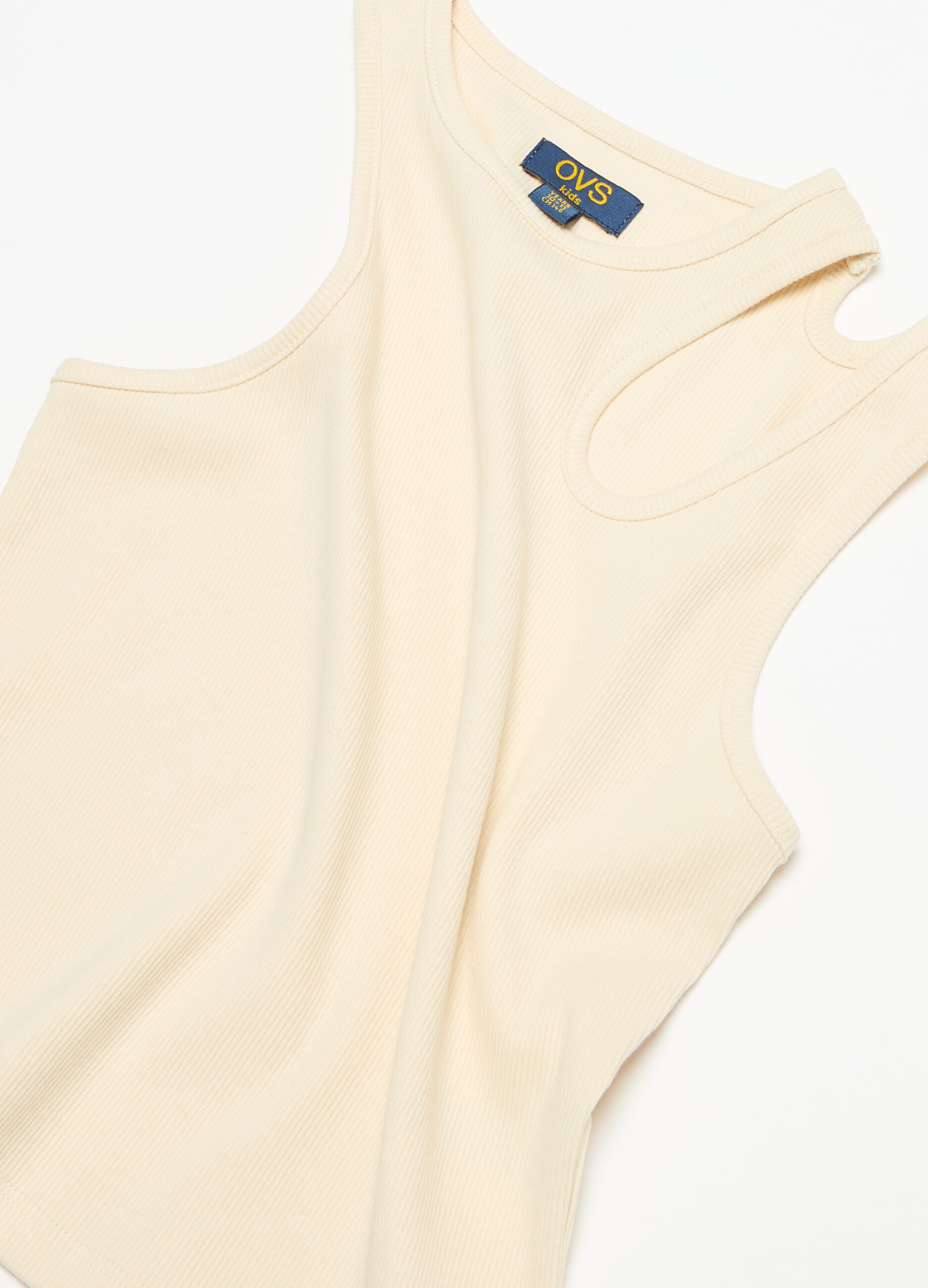 Asymmetric tank top with cut-out detail