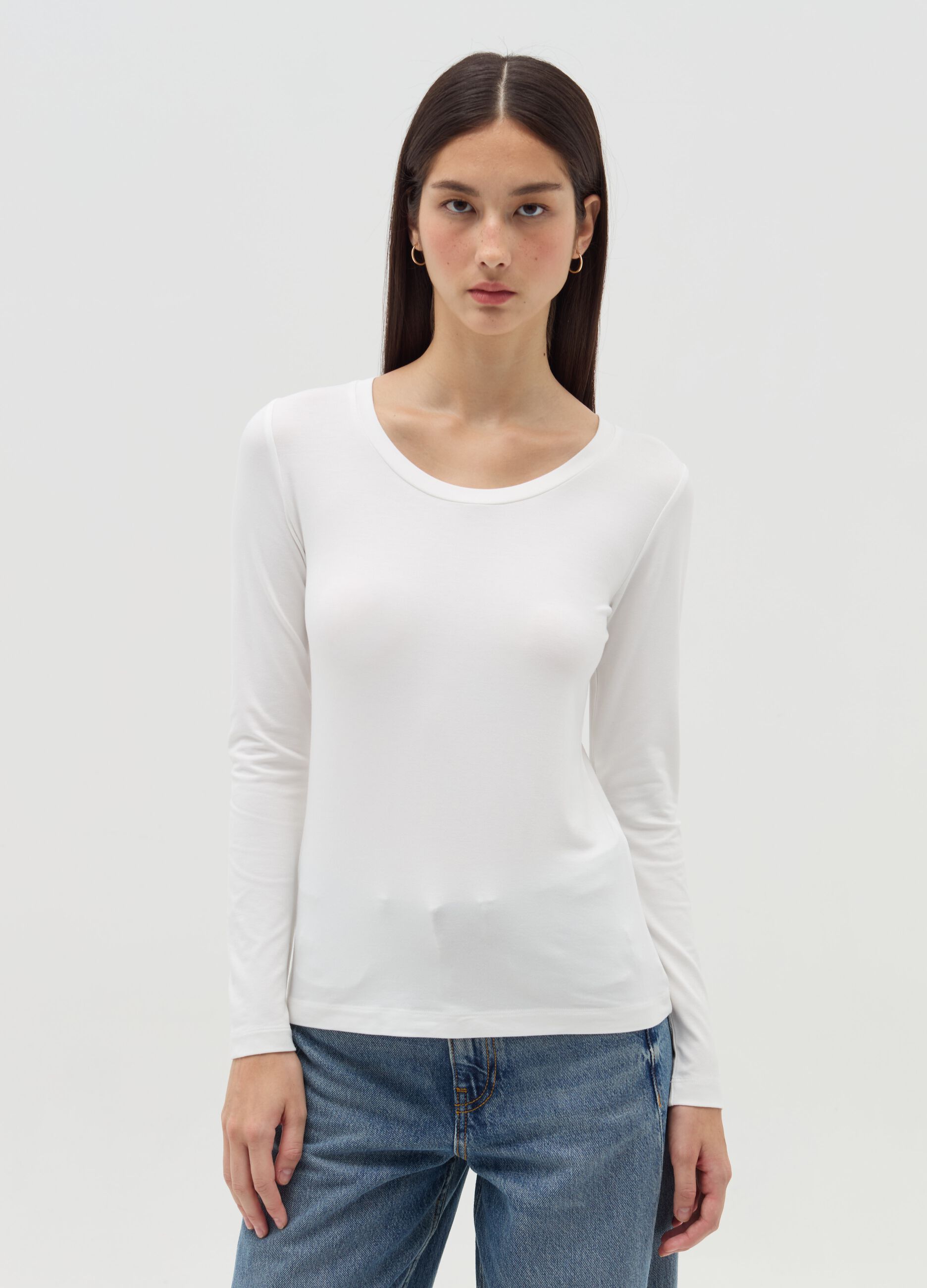 Long-sleeved T-shirt in stretch viscose