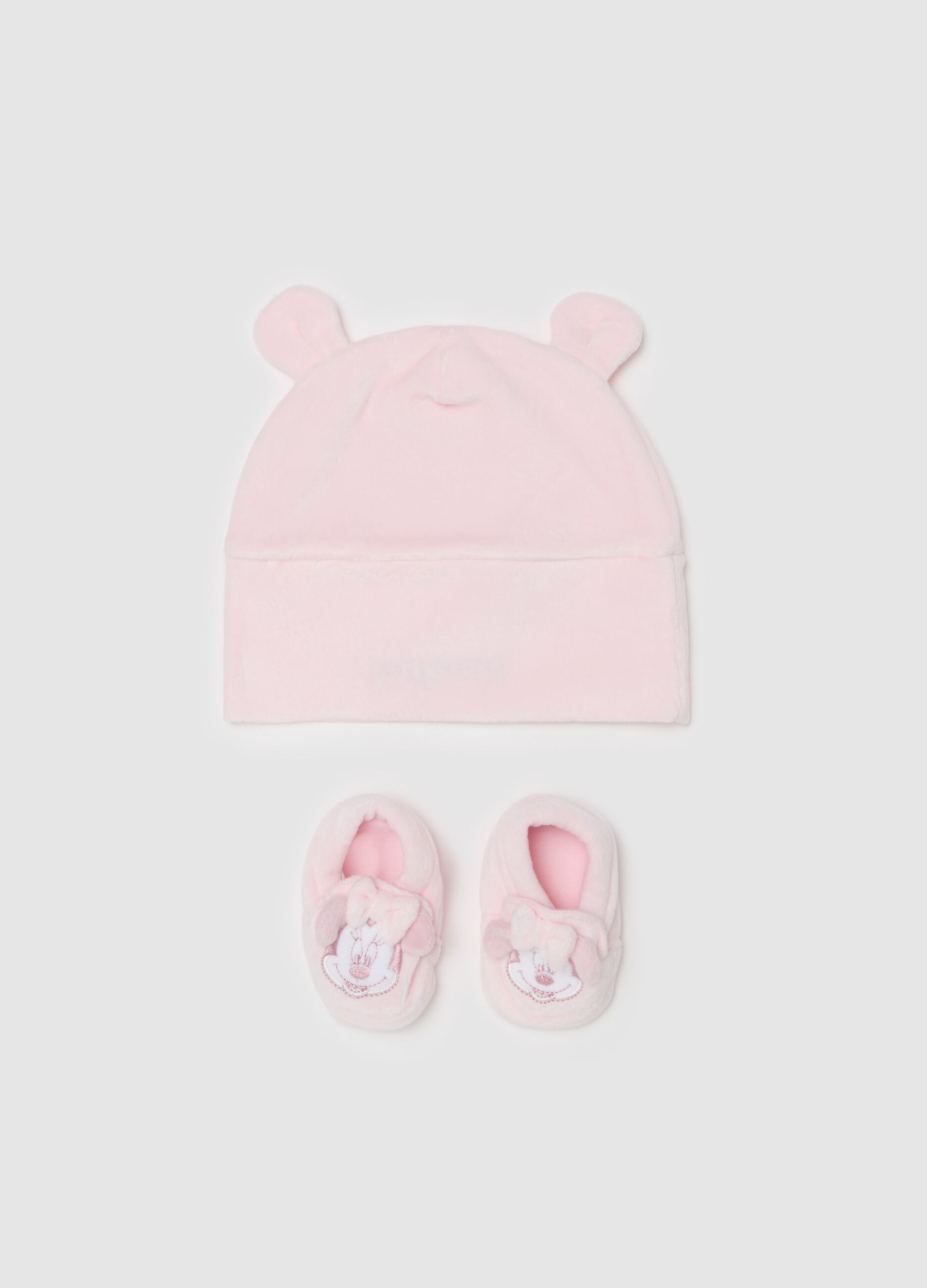 Set with beanie and baby shoes with Minnie Mouse embroidery