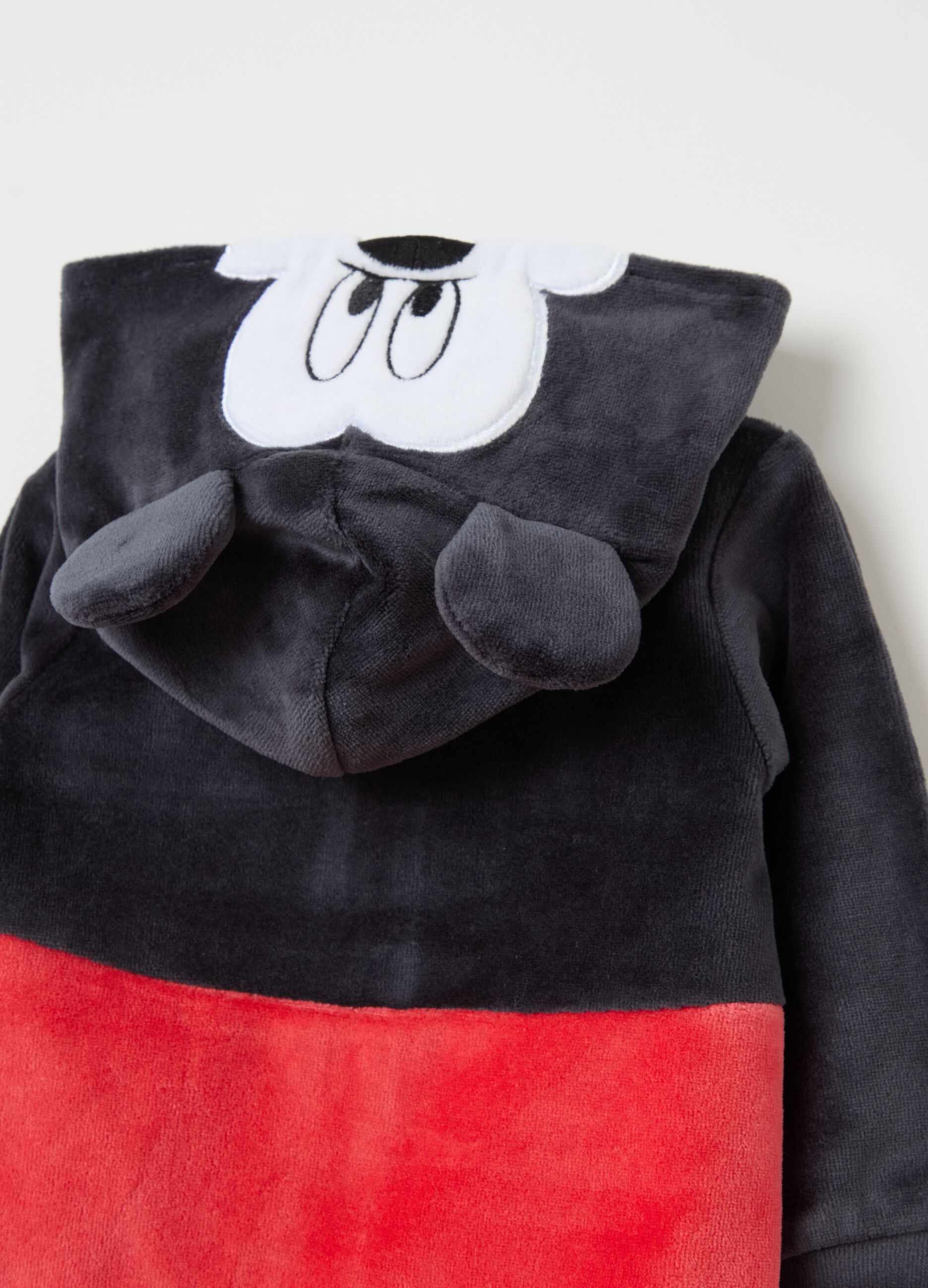 Velour onesie with feet and embroidered Mickey Mouse