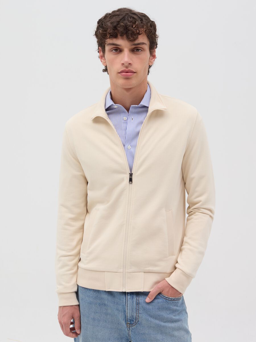 Full-zip sweatshirt in French terry with high neck_1