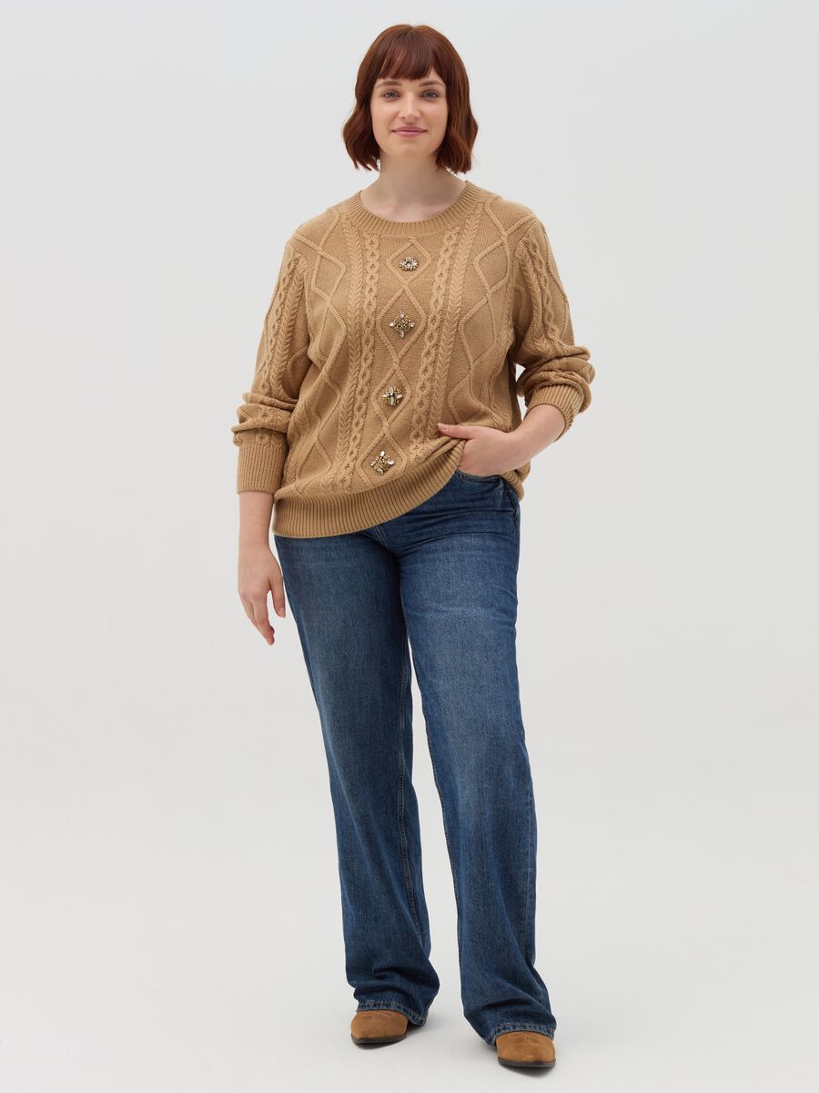 Curvy cable-knit pullover with diamantés_0