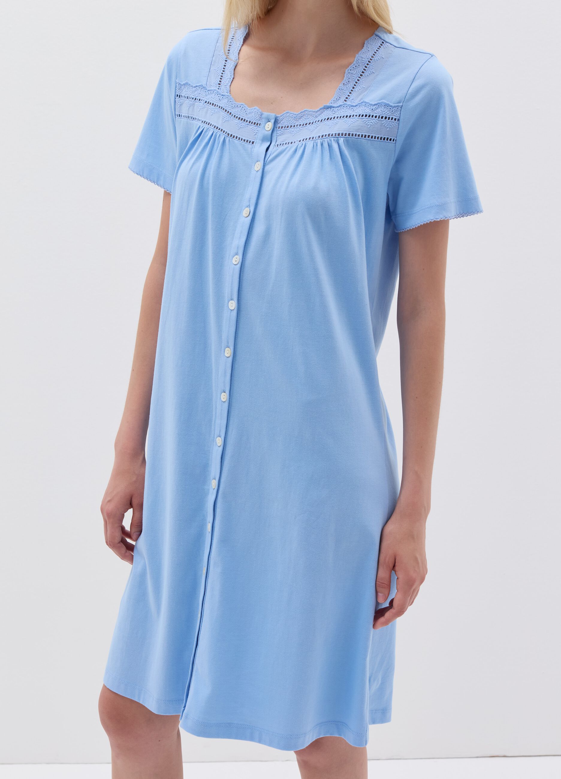 Nightdress with broderie anglaise and buttons