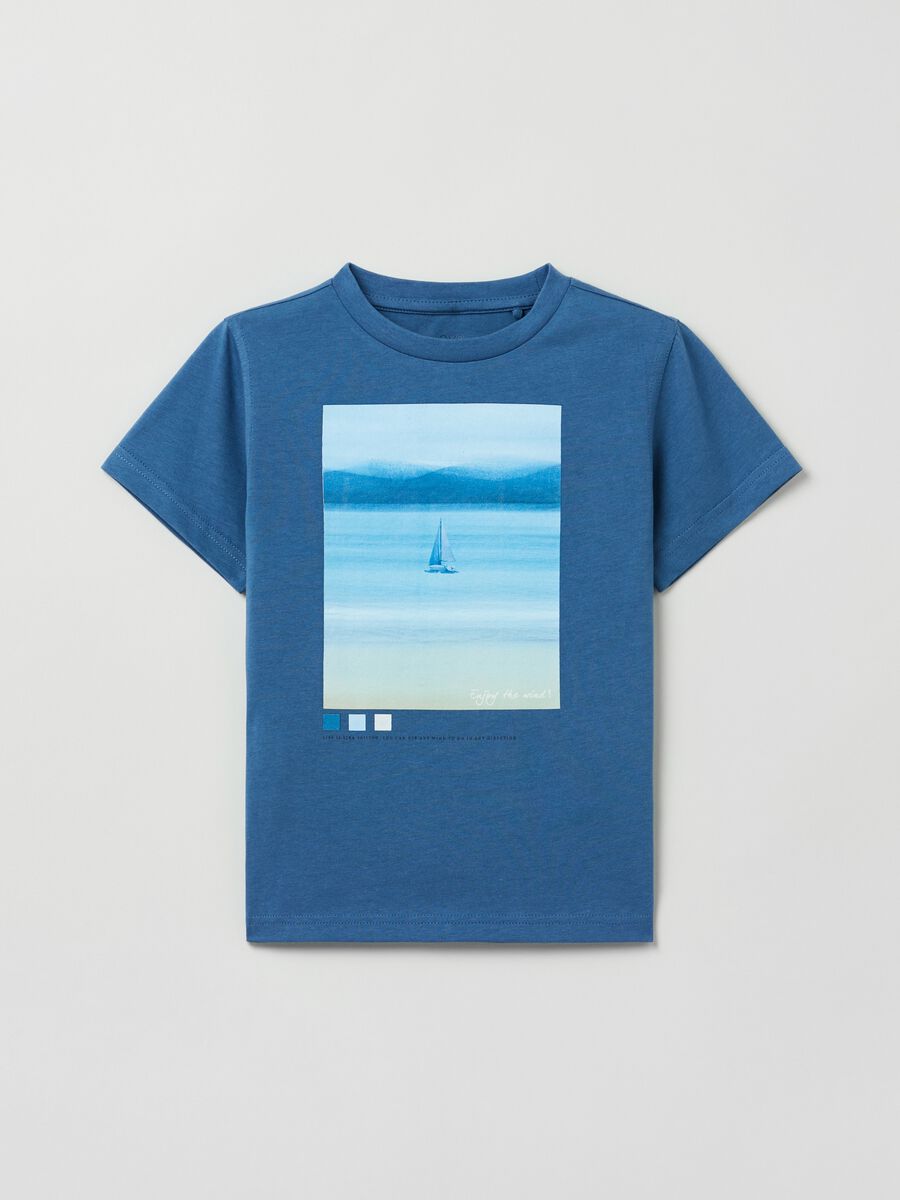 Cotton T-shirt with sailing boat print_0