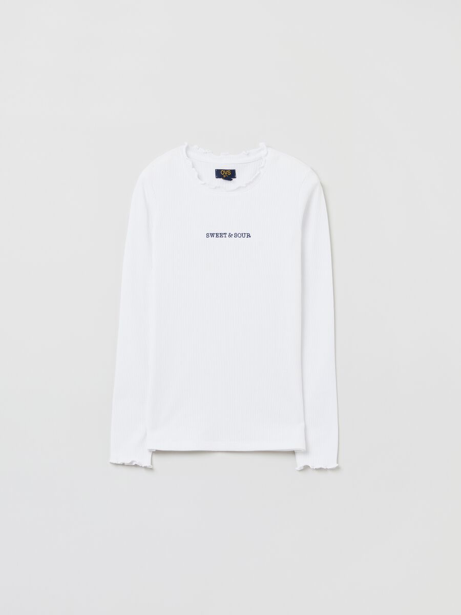 Ribbed T-shirt with lettering embroidery_0