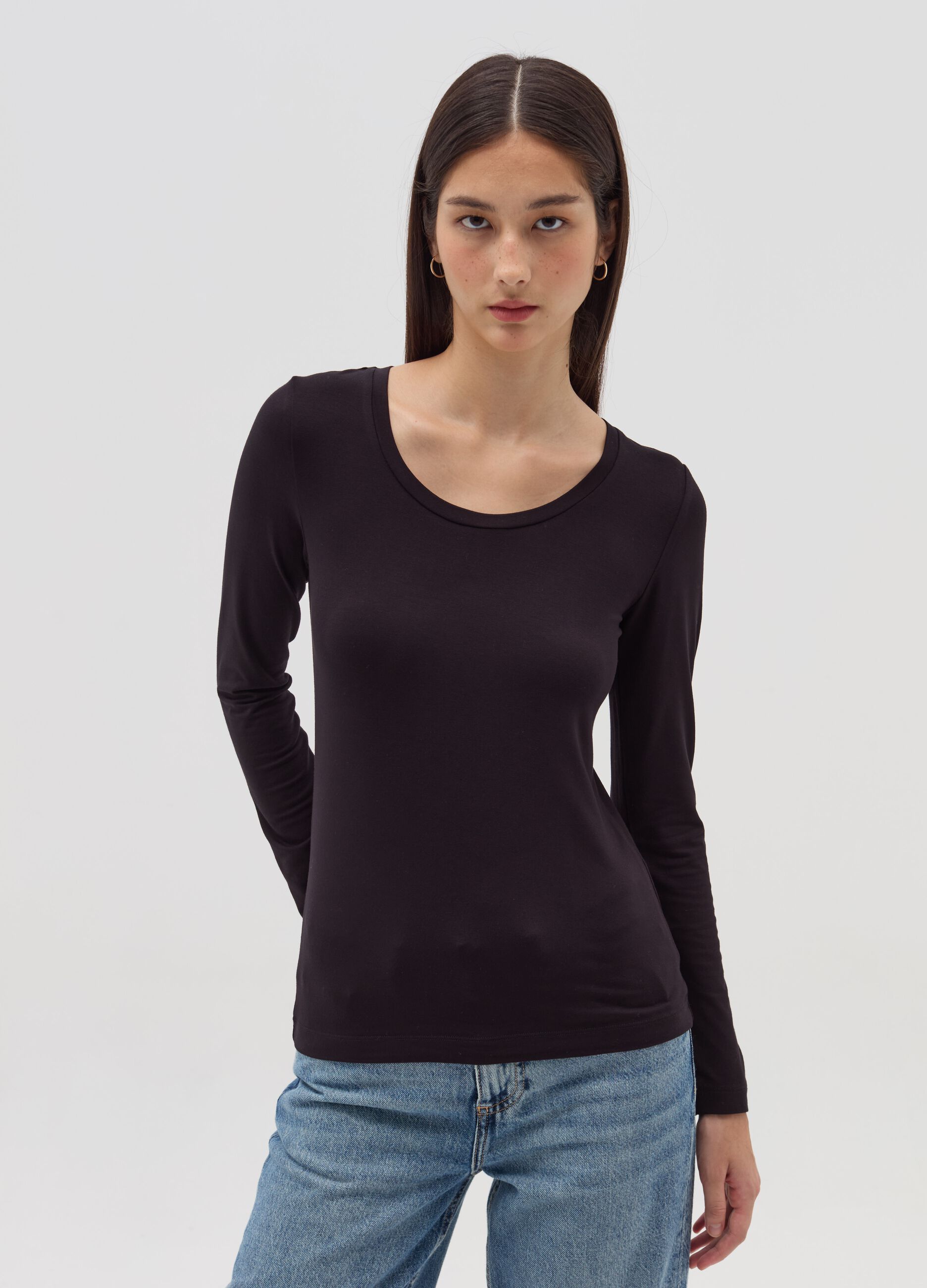 Long-sleeved T-shirt in stretch viscose