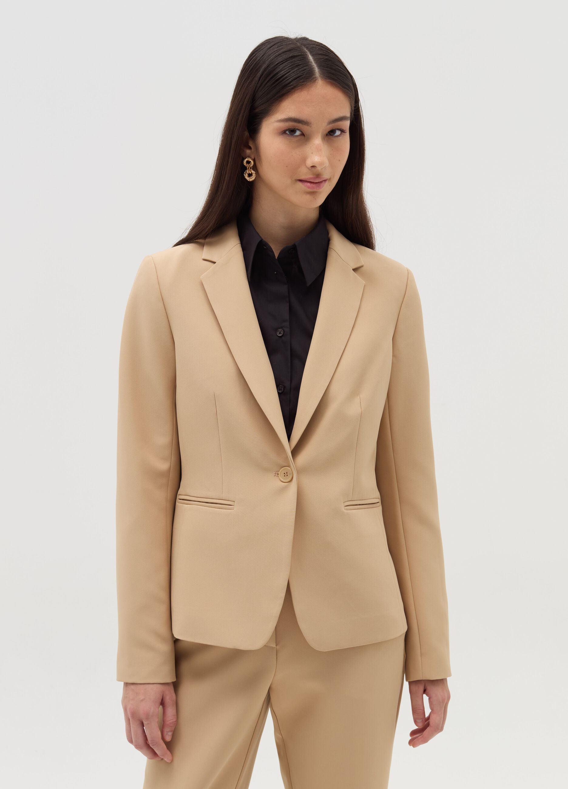 Solid colour single-breasted blazer