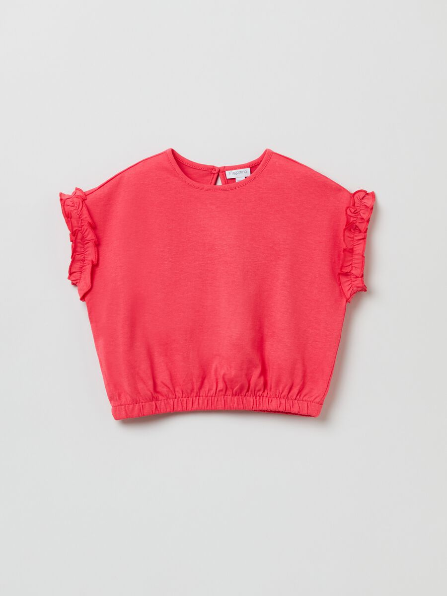 Cotton crop T-shirt with flounces_0