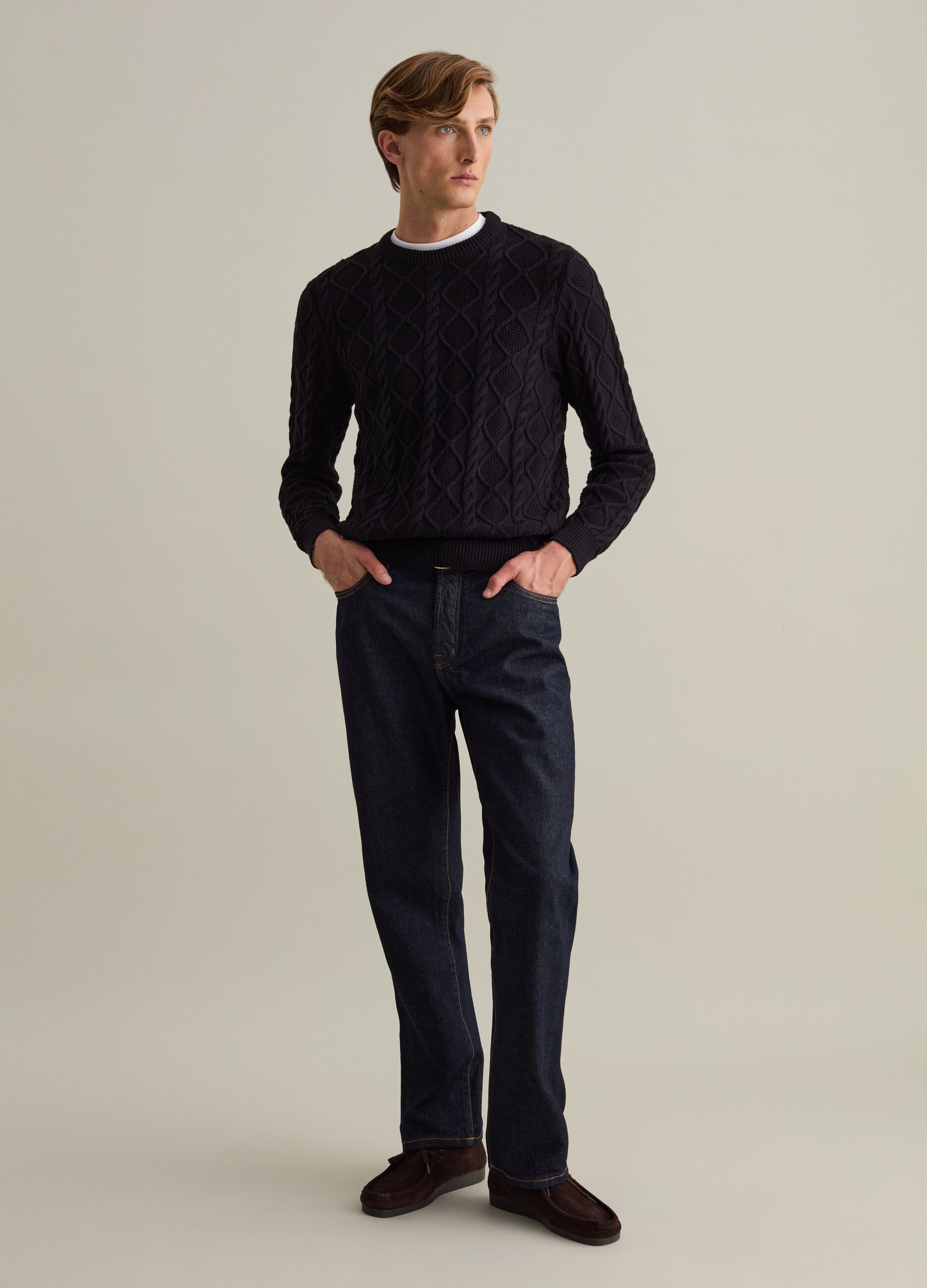 Cable-knit pullover with diamond motif