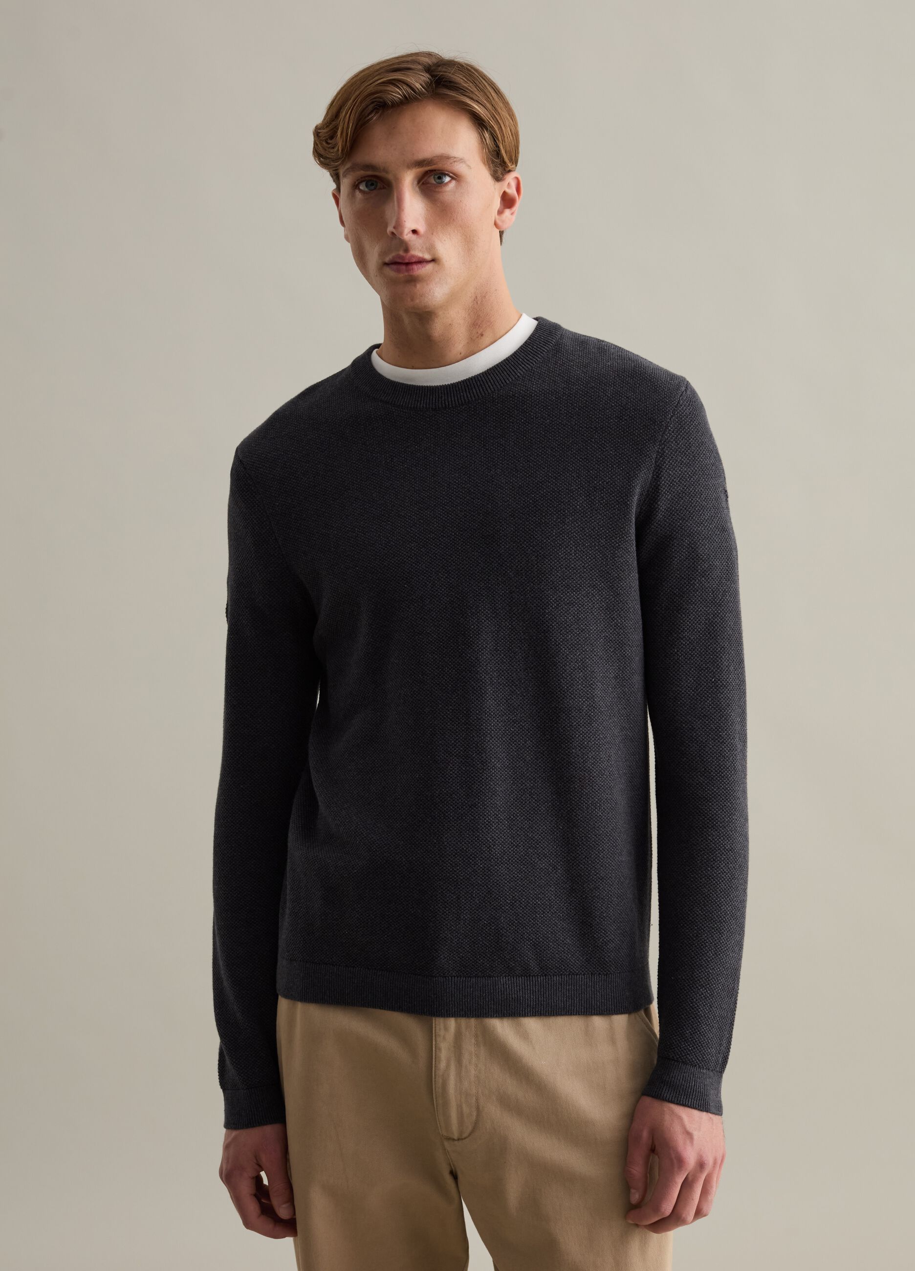 Piquet pullover with round neck