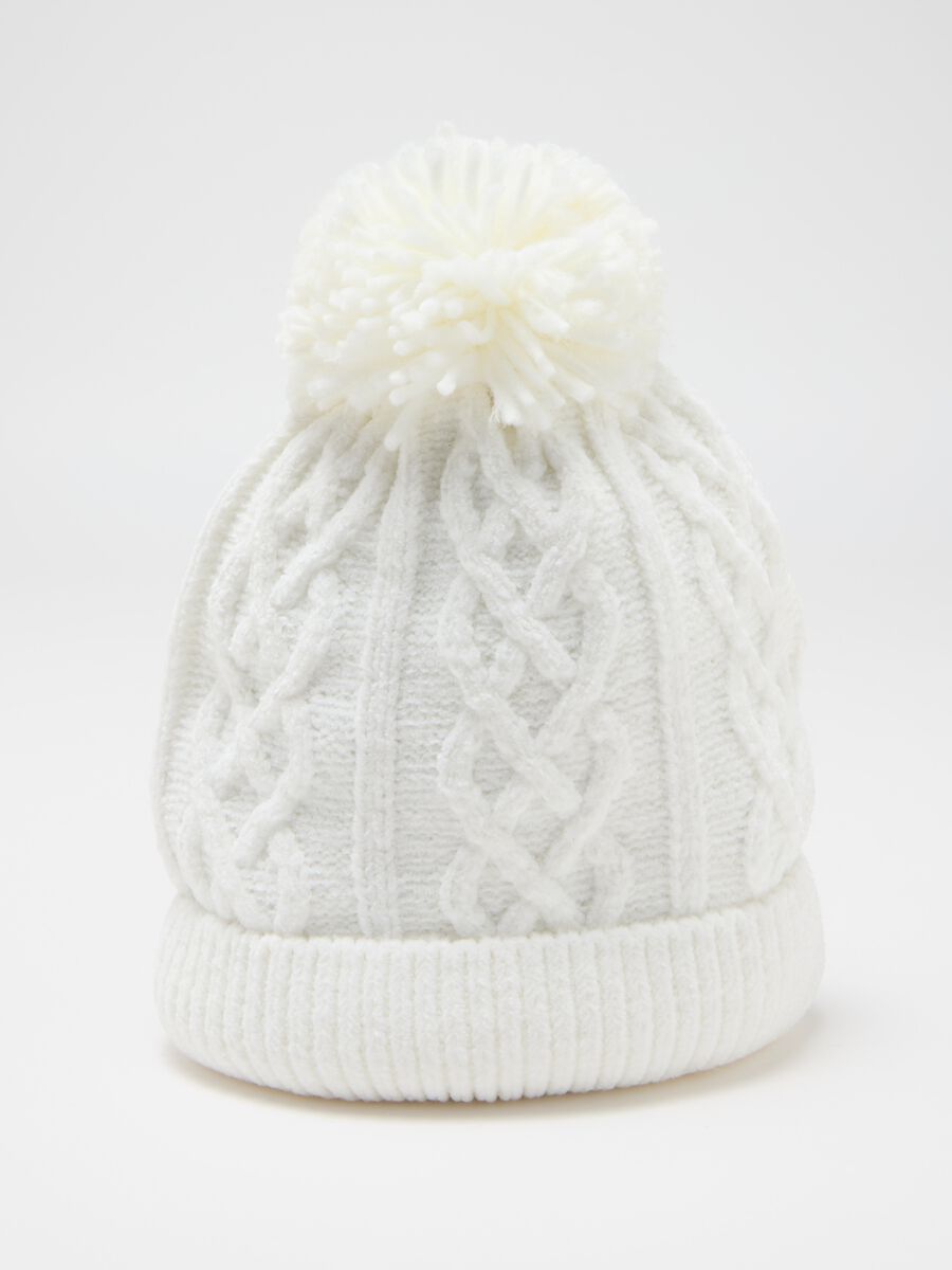 Cable-knit chenille hat with pompom_2