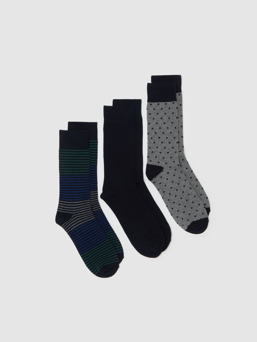 Three-pair pack short socks with stripes and polka dots_0