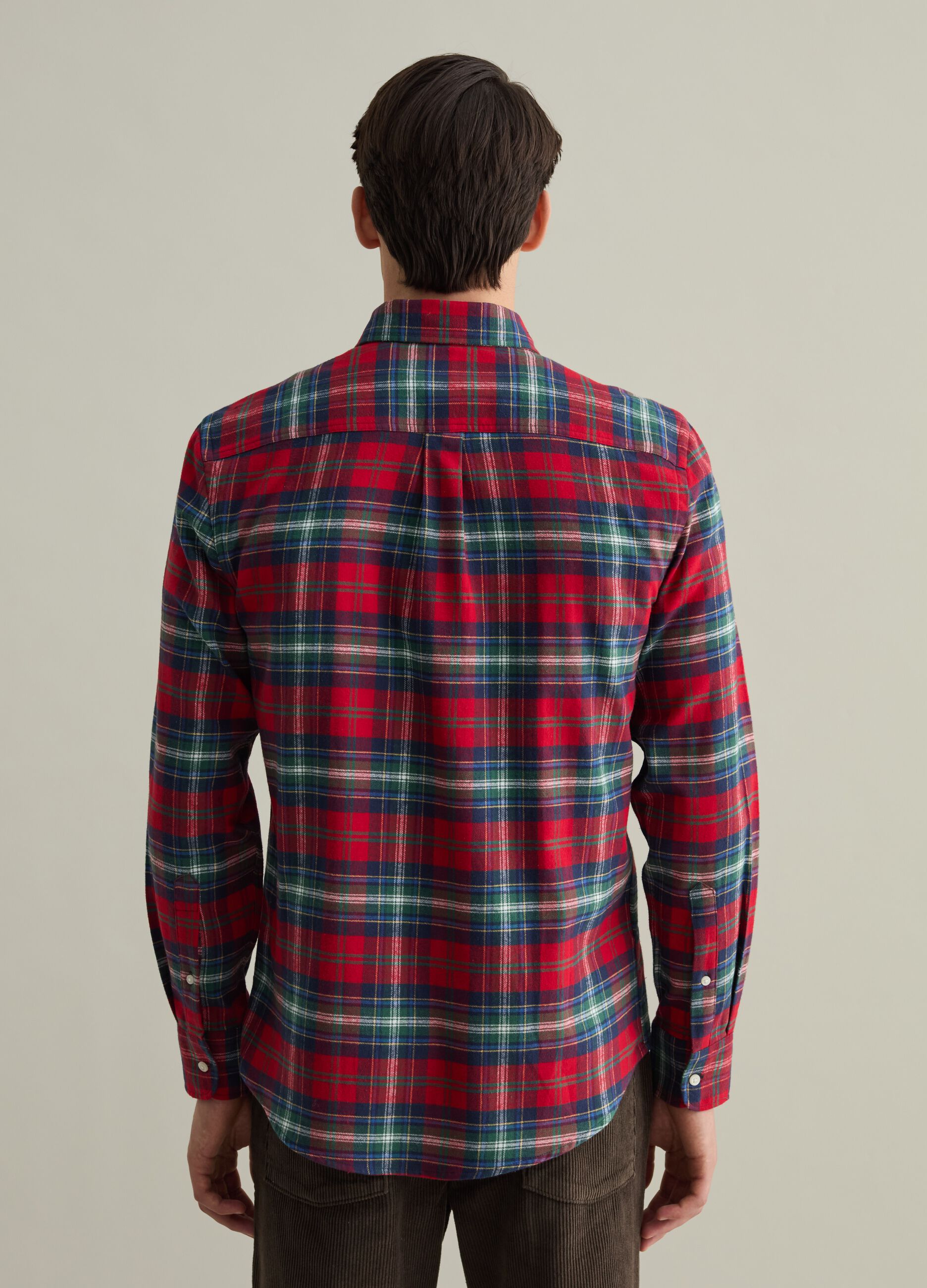 Flannel shirt with check pattern and button-down collar