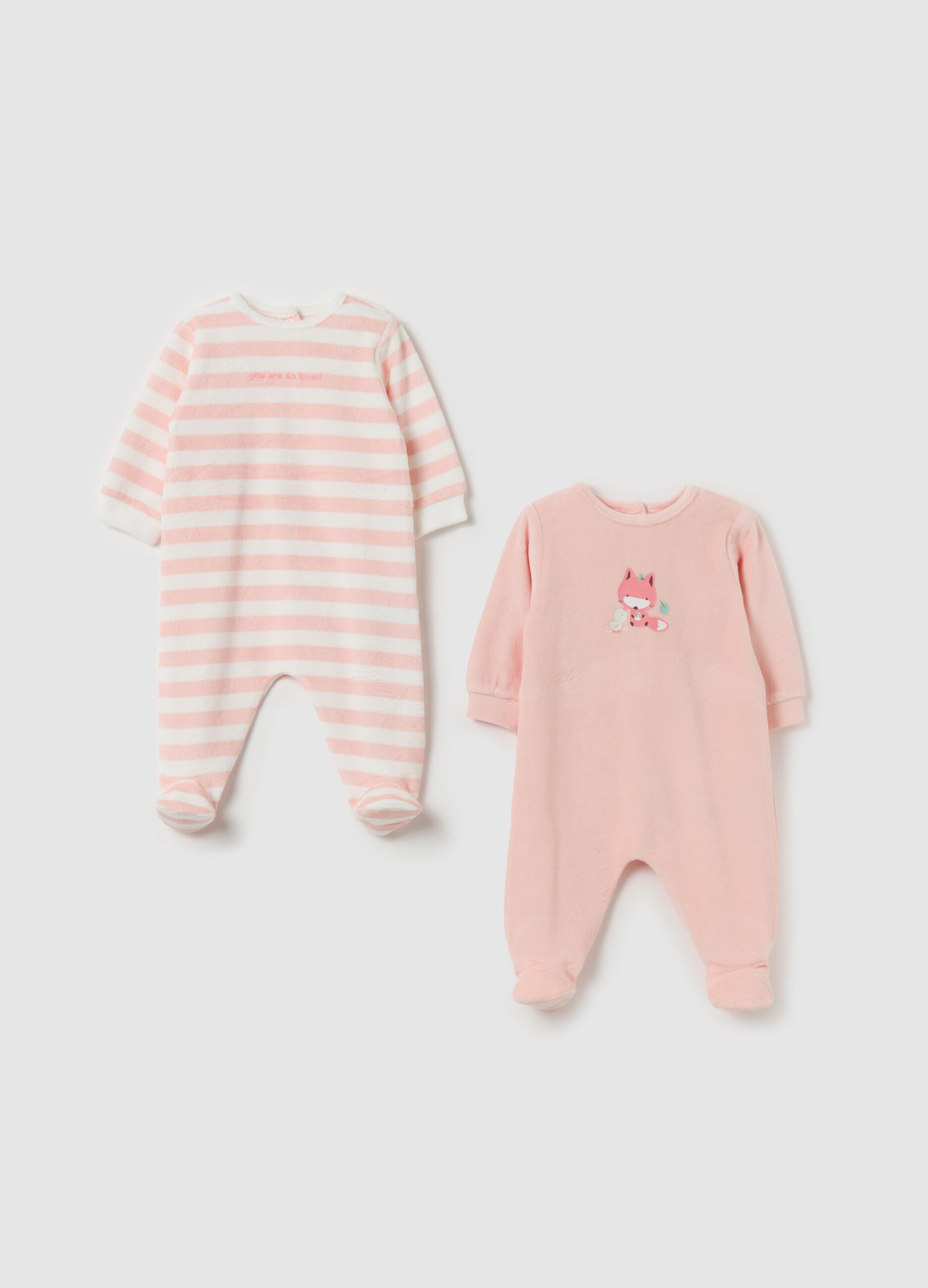 Two-pack velour onesies with feet