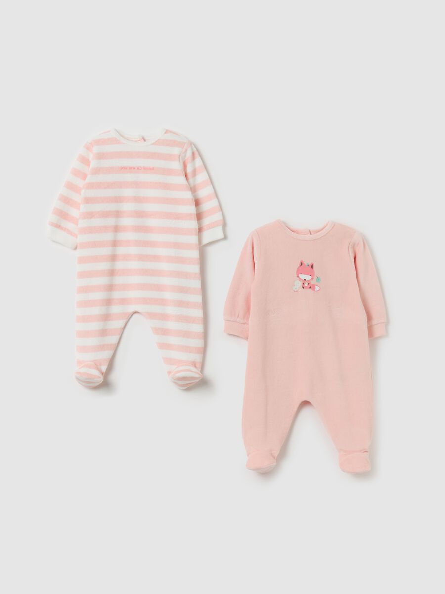 Two-pack velour onesies with feet_0