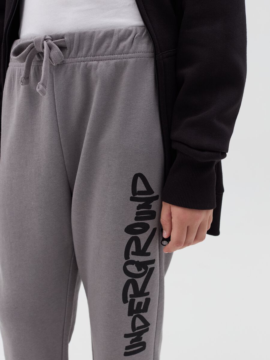 Fleece joggers with drawstring and lettering print_2