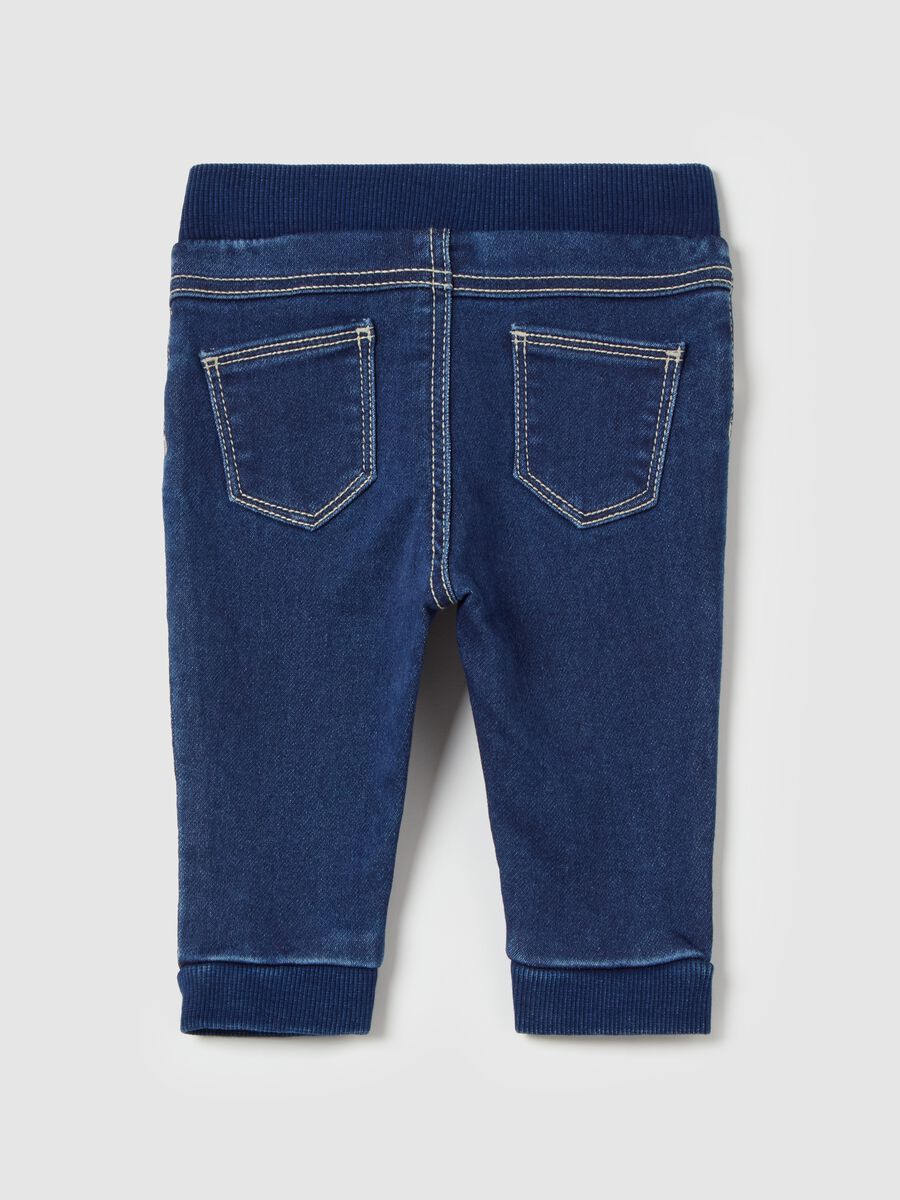 French terry denim jeans with teddy bear embroidery_1