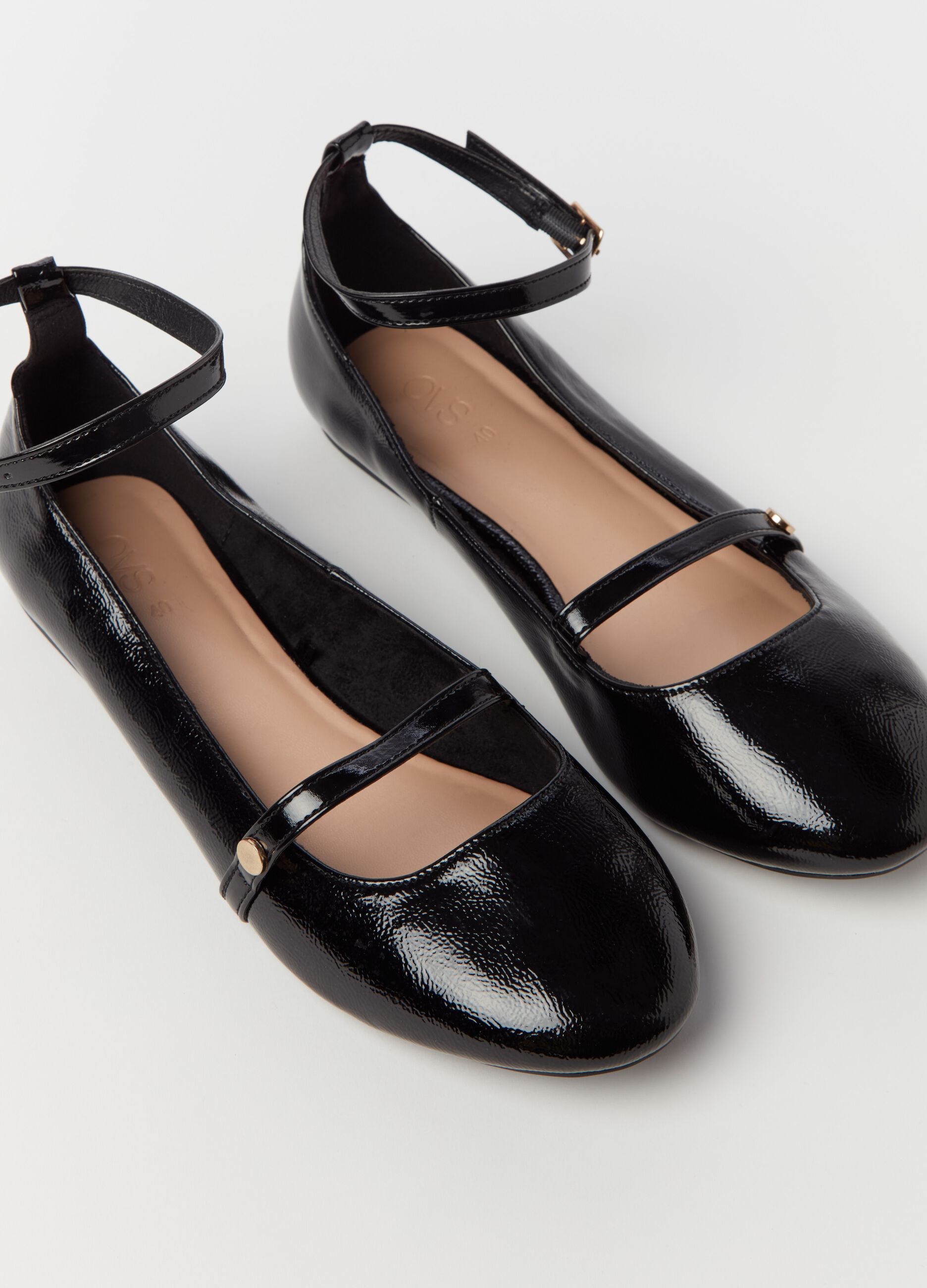 Mary Jane glossy-effect ballerina flats