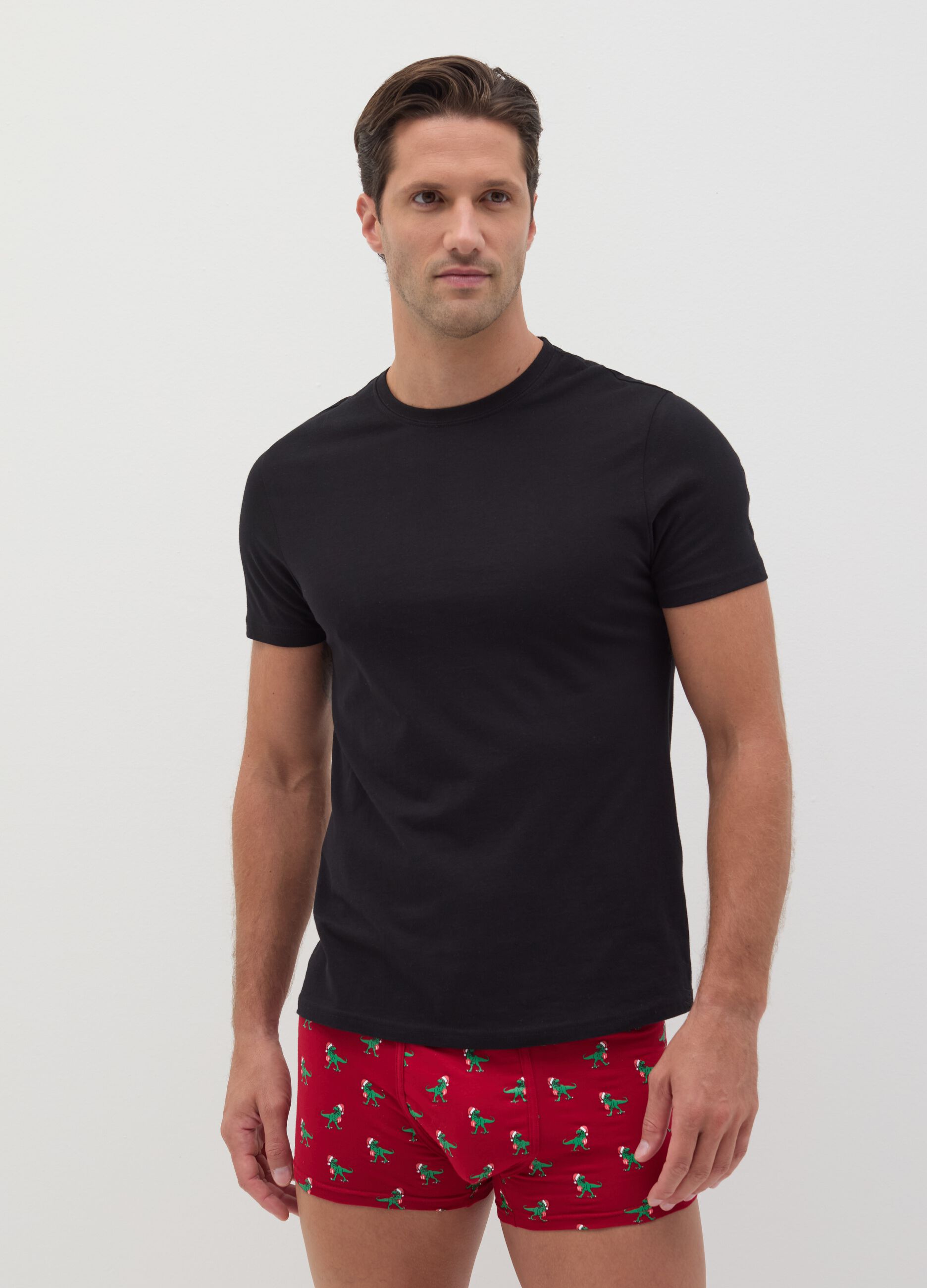 Stretch organic cotton boxer shorts with all-over print