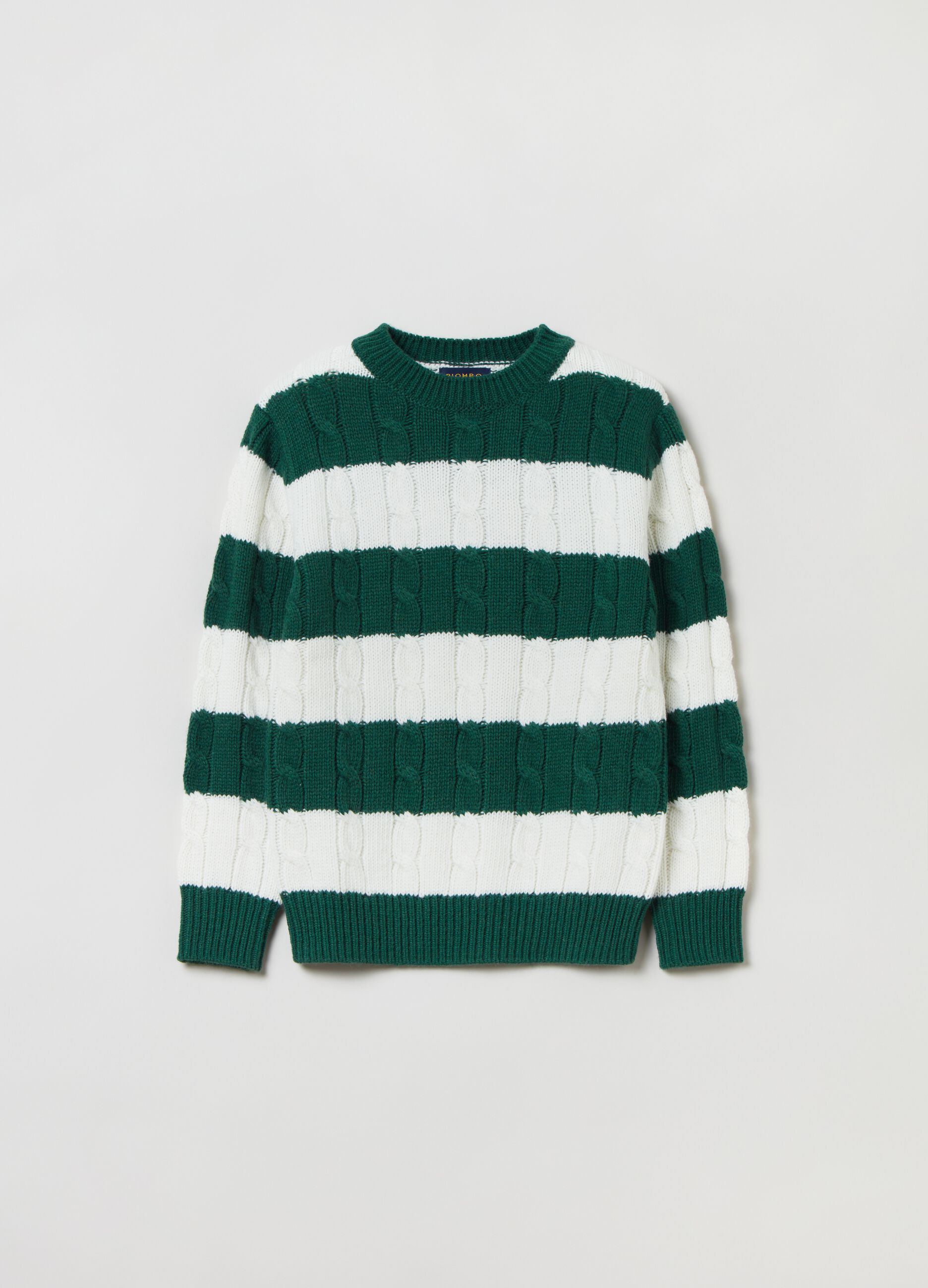 Striped pullover with cable-knit design