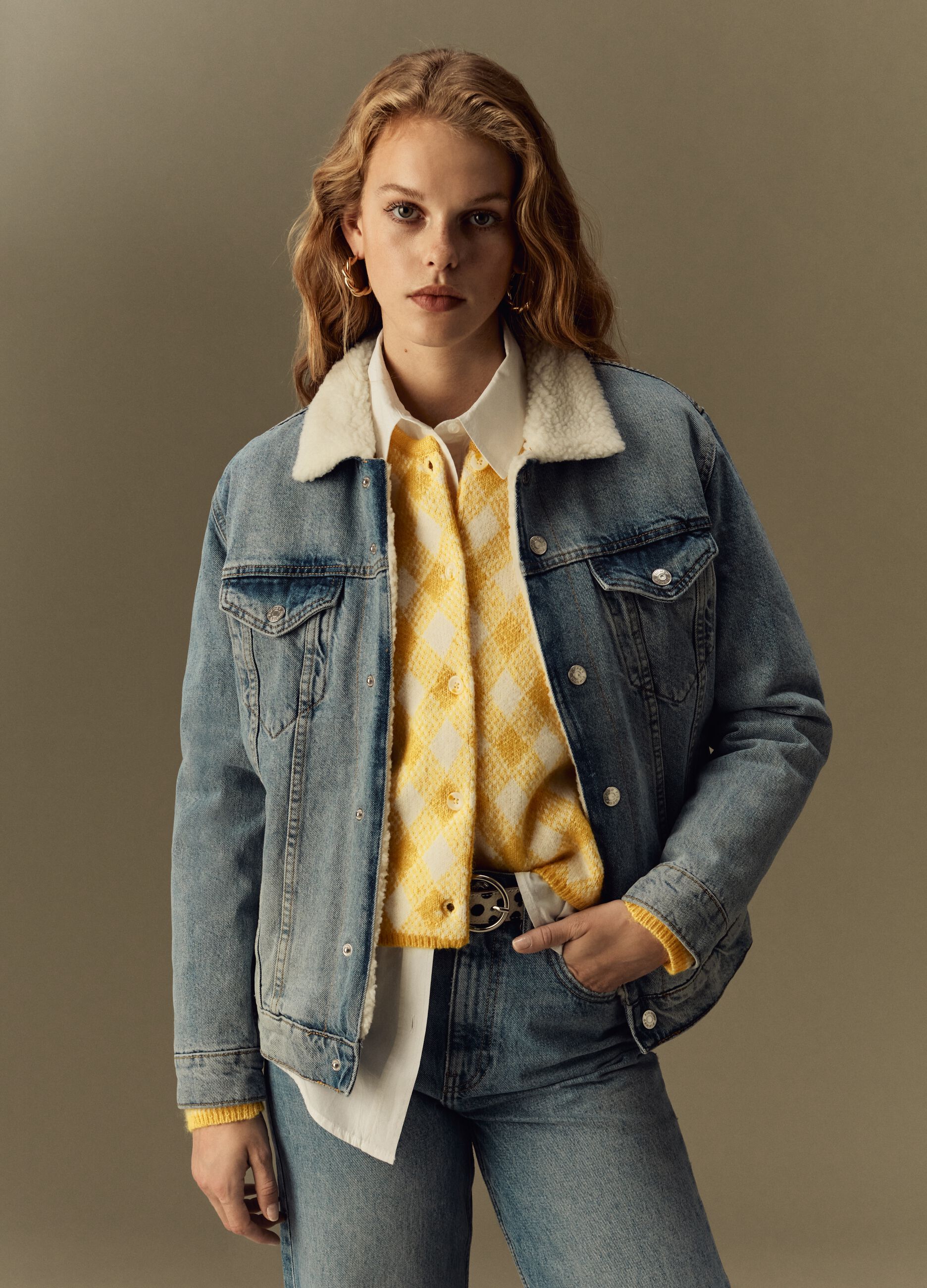 Oversized Sherpa-Lined Boyfriend Jean Jacket For Women