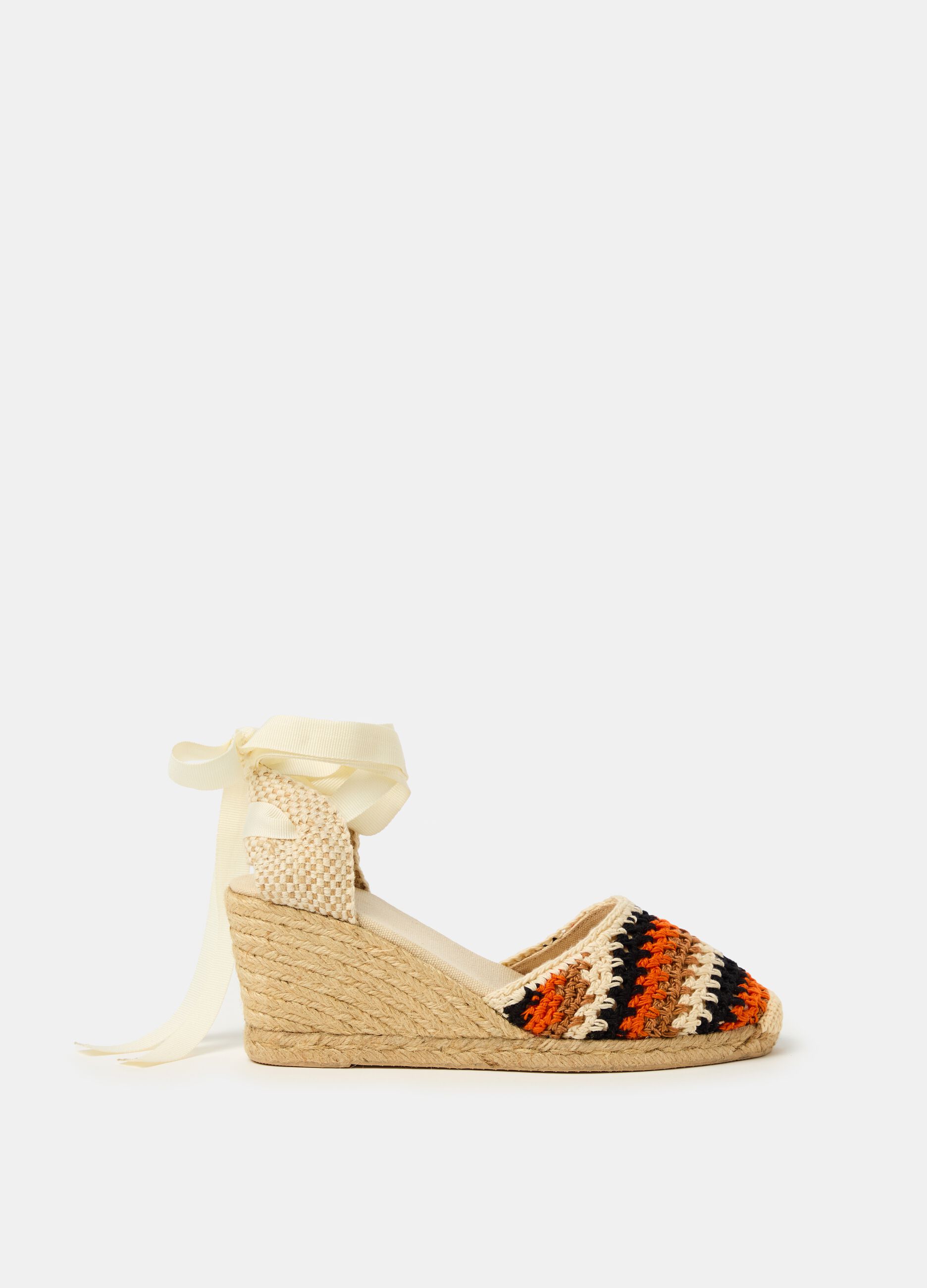 Espadrilles with ankle laces and striped design