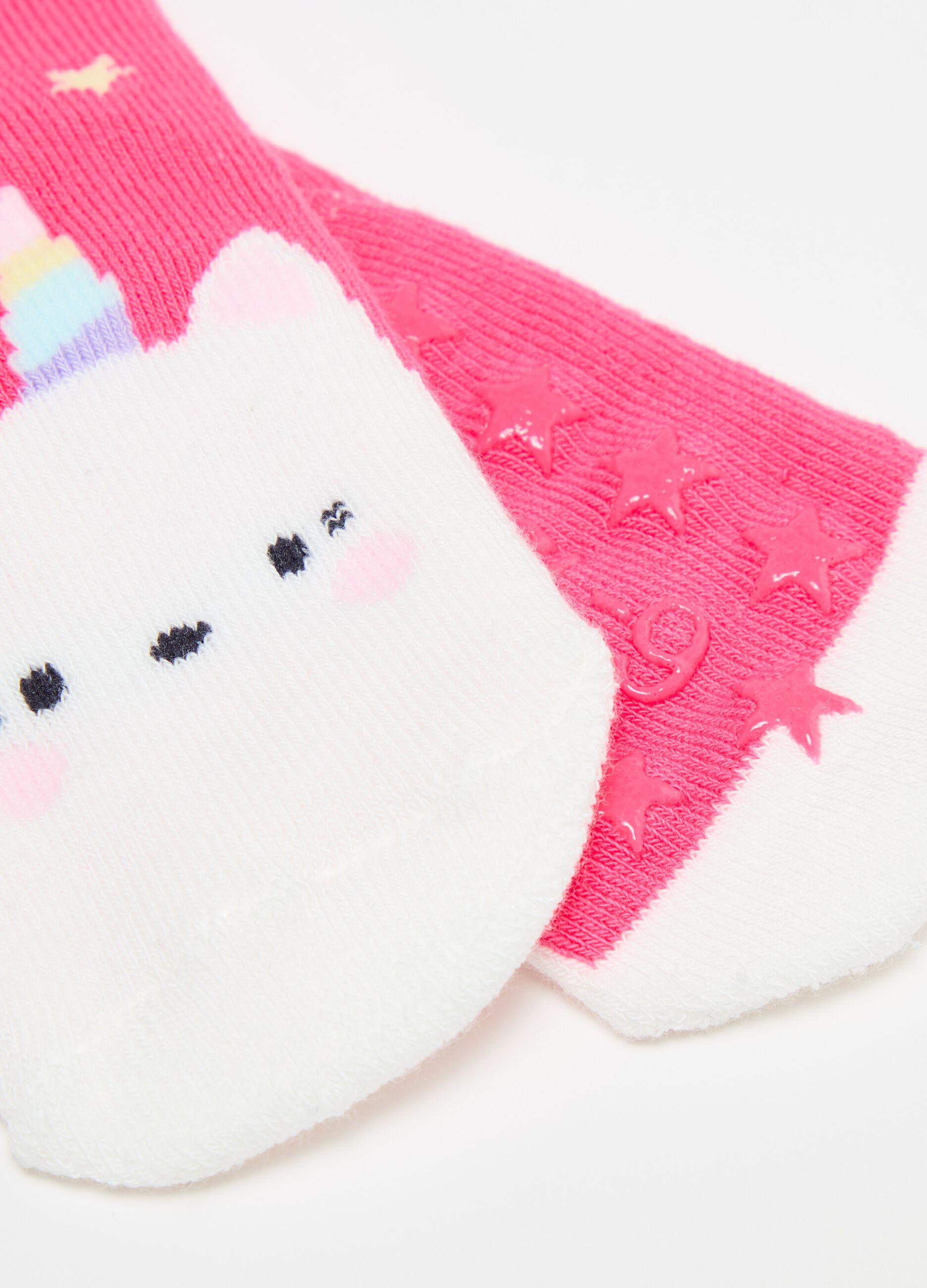 Two-pair pack slipper socks with unicorn kitten design