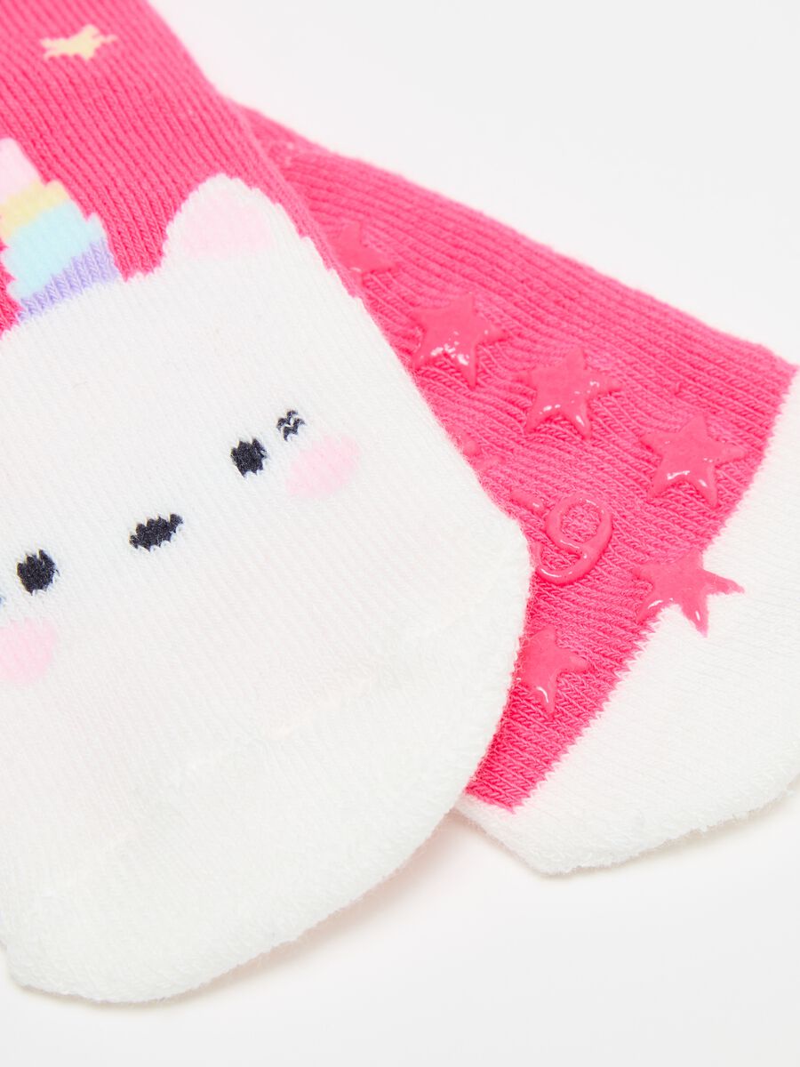 Two-pair pack slipper socks with unicorn kitten design_3