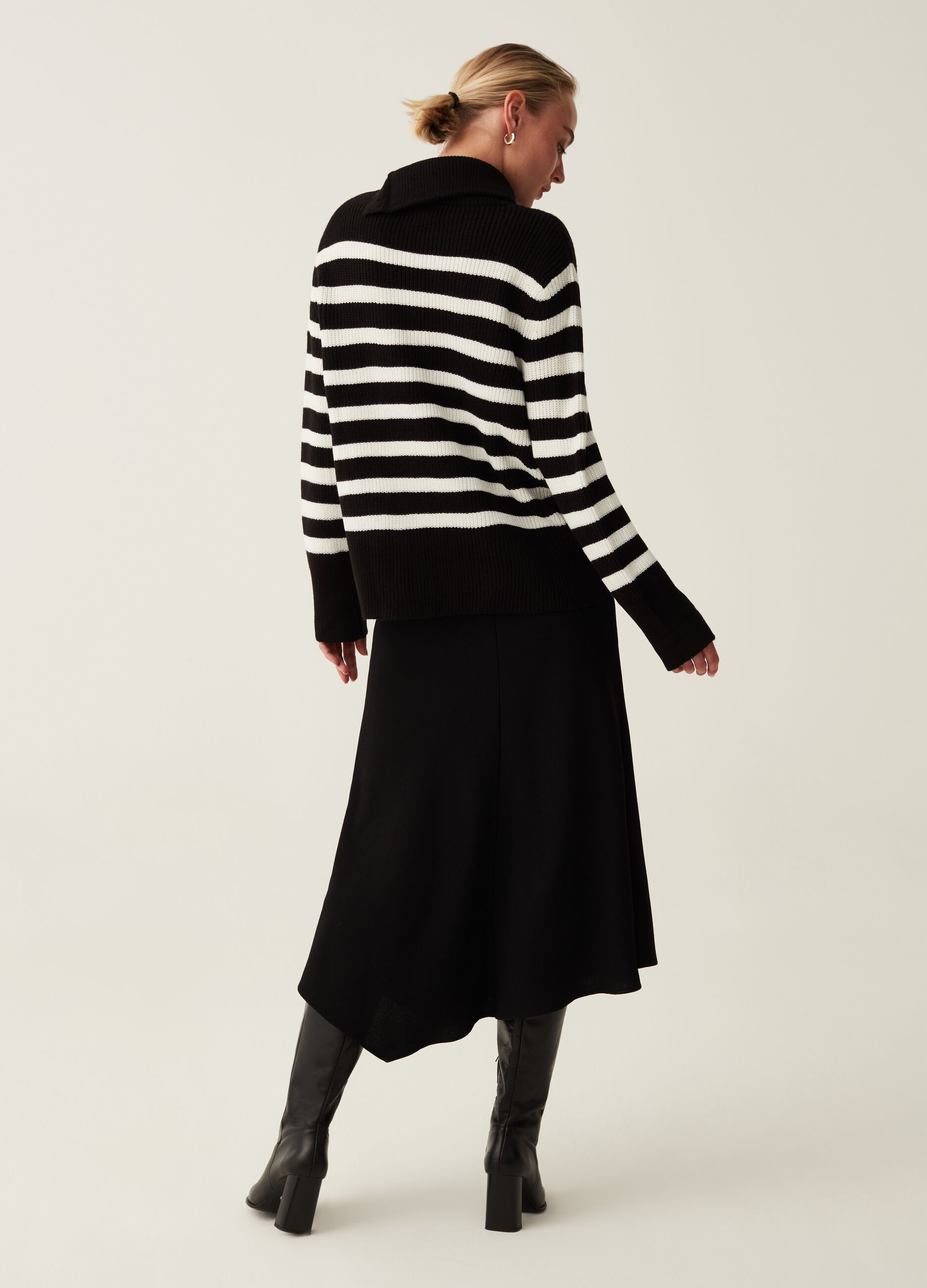 Striped pullover with button neck