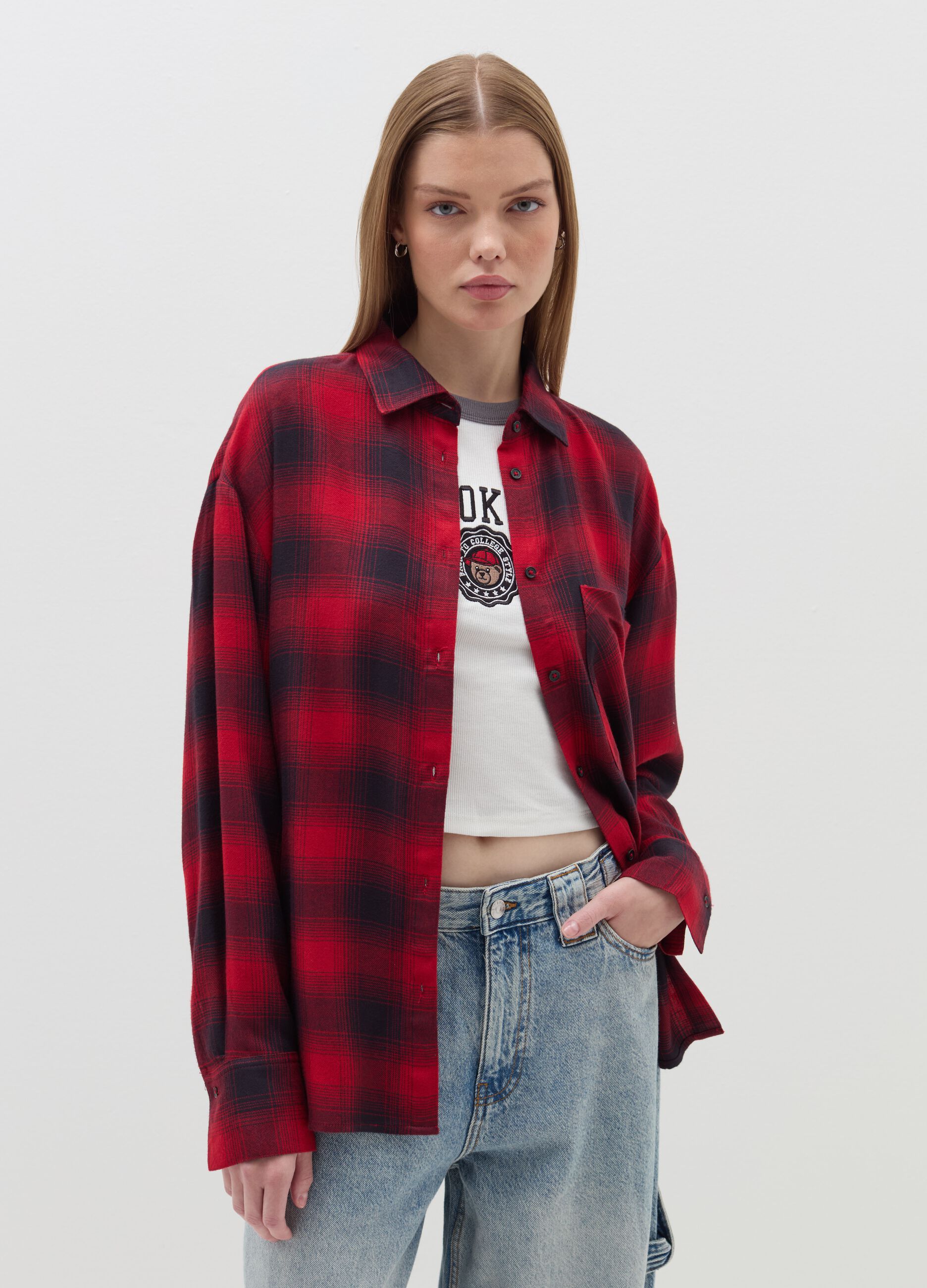 Oversized shirt with check pattern