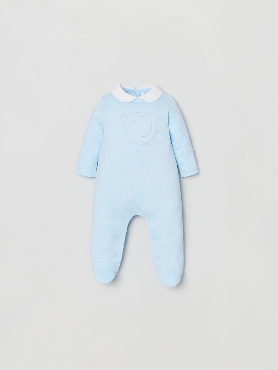 Onesie with feet and embroidered elephant_0