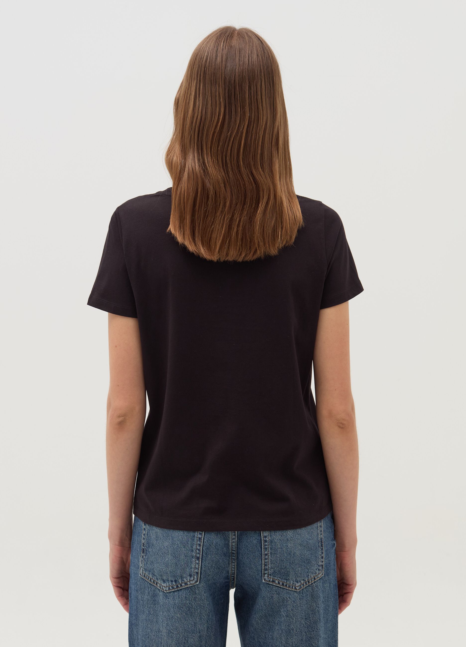 T-shirt with round neck and jewel applications