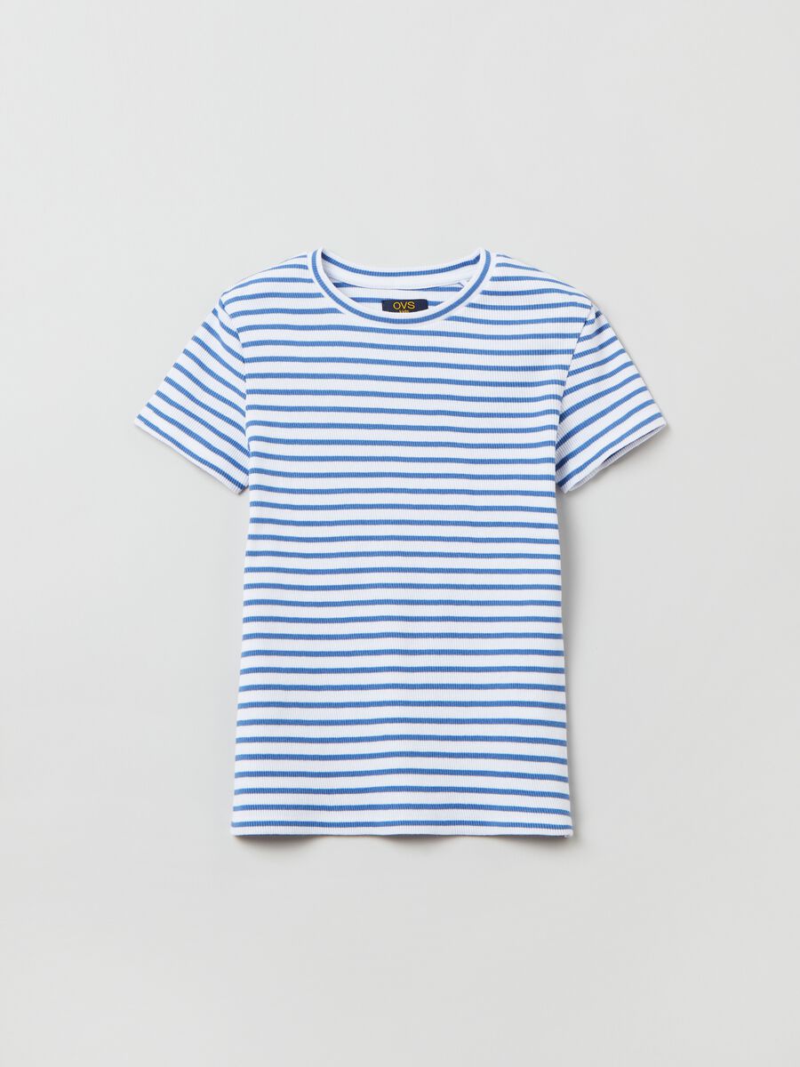 Ribbed T-shirt with striped pattern_0