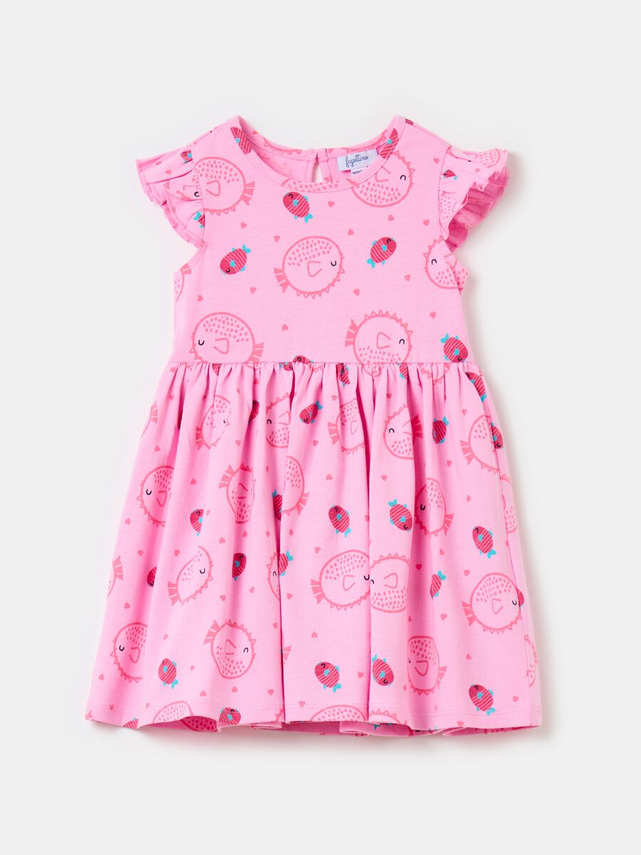100% cotton jersey dress with small fish print_0