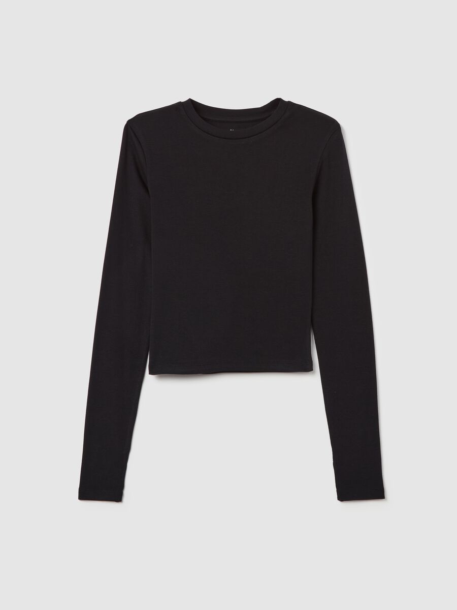 Crop Long-sleeved T-shirt Black_5