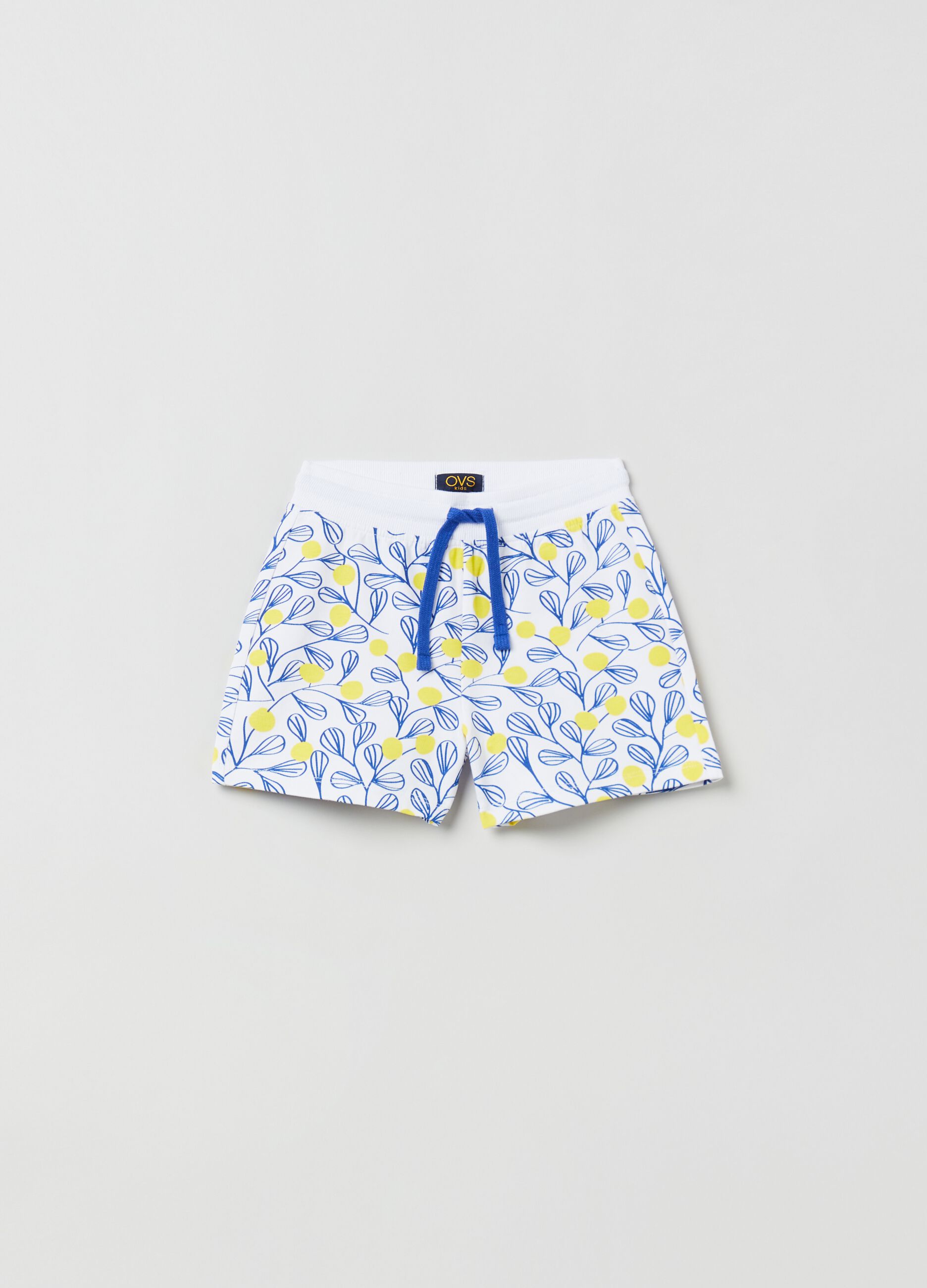 Cotton shorts with drawstring and print